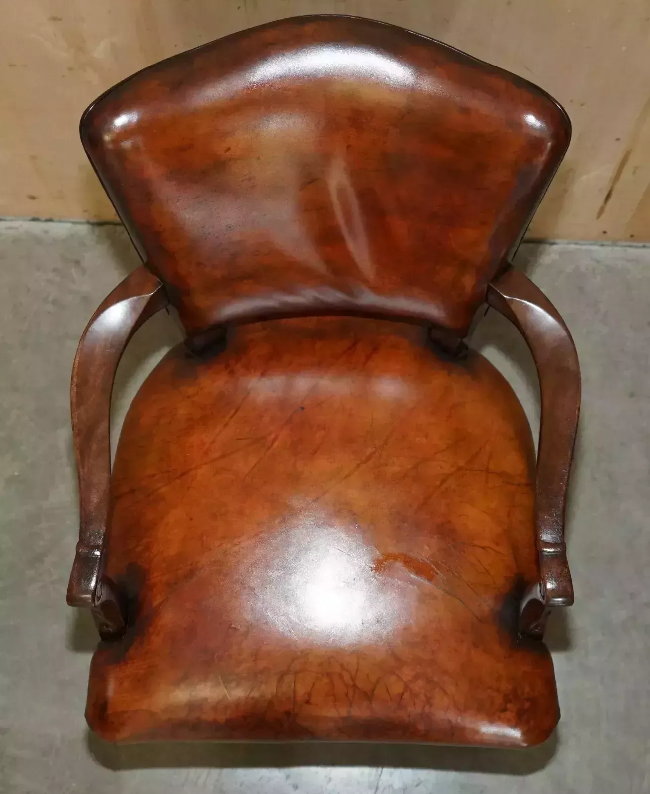 Antique Victorian Restored Hand Dyed Cigar Brown Leather Office Desk Chair photo 1950.0