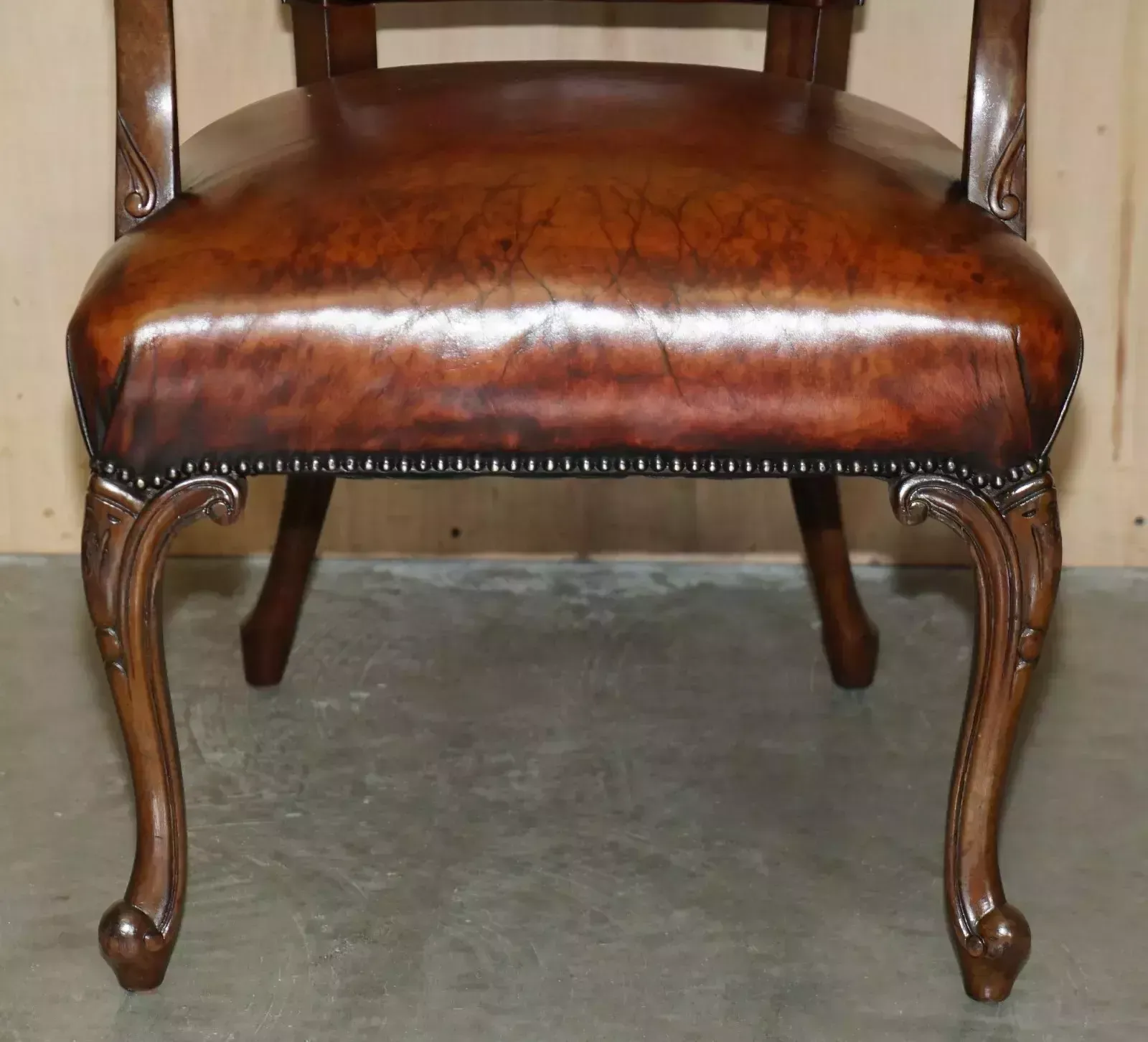 Furniture Antique Victorian Restored Hand Dyed Cigar Brown Leather Office Desk Chair photo