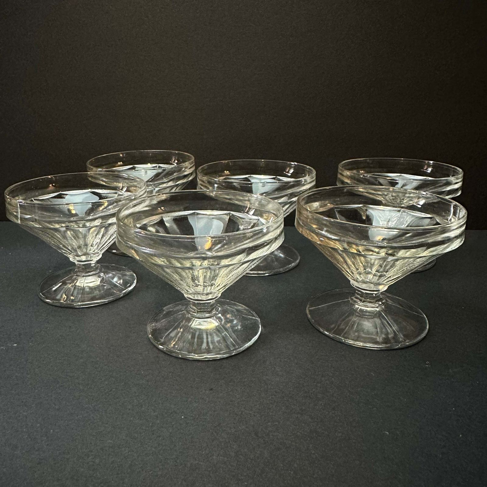 French Sorbet Glasses/Dishes   French Vintage Glass   Set Of 4+2