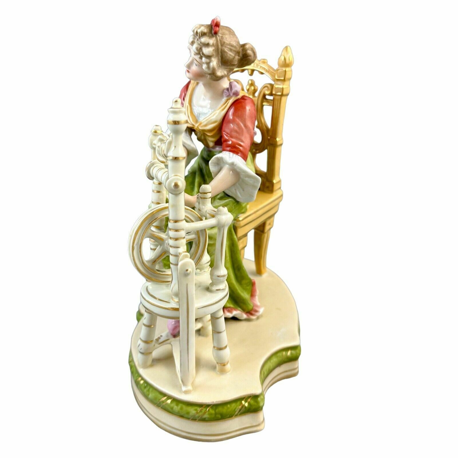 Antique Late 19th Century Sitzendorf Porcelain Figurine, Woman At Spinning Wheel photo furniture