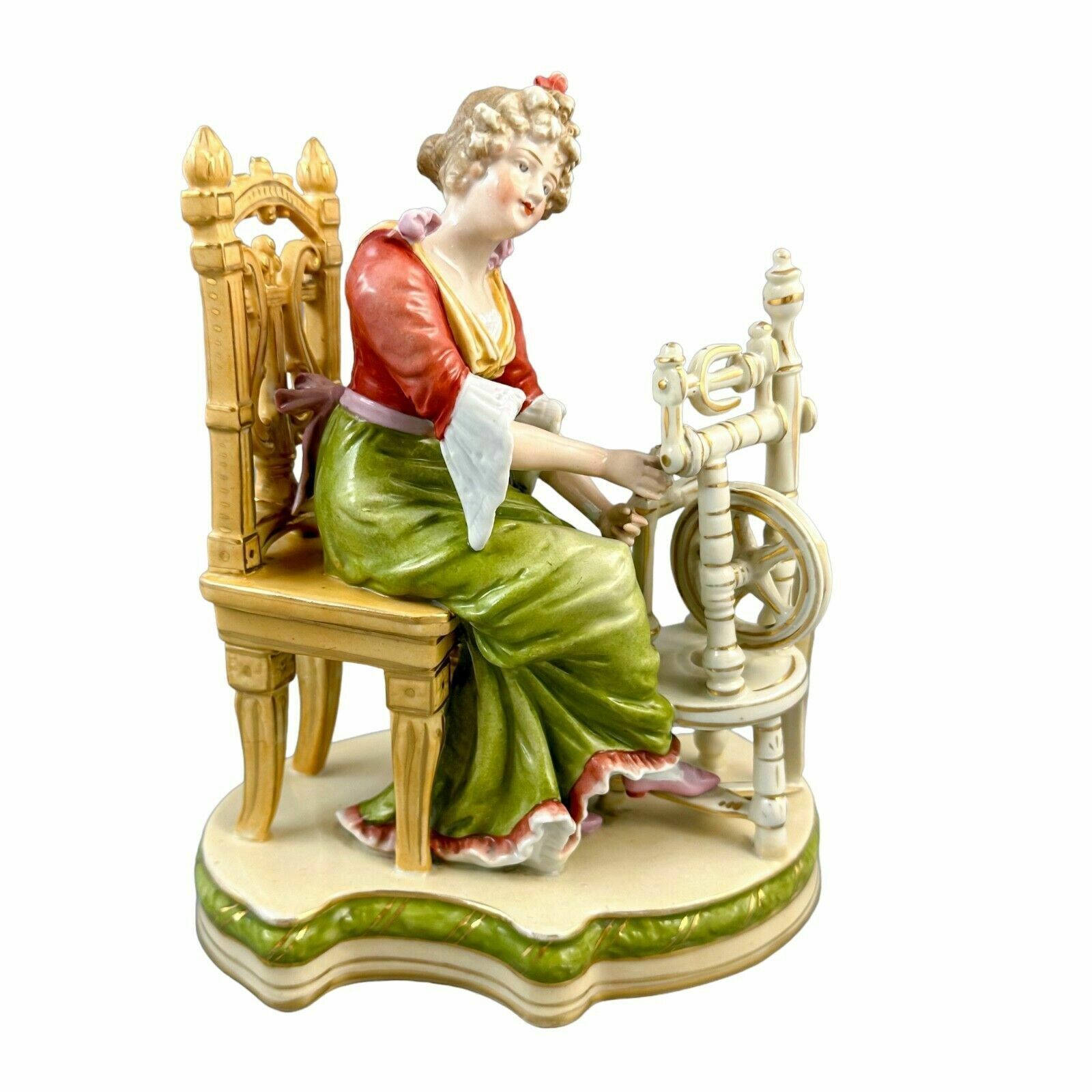 Antique Late 19th Century Sitzendorf Porcelain Figurine, Woman At Spinning Wheel photo 200.0