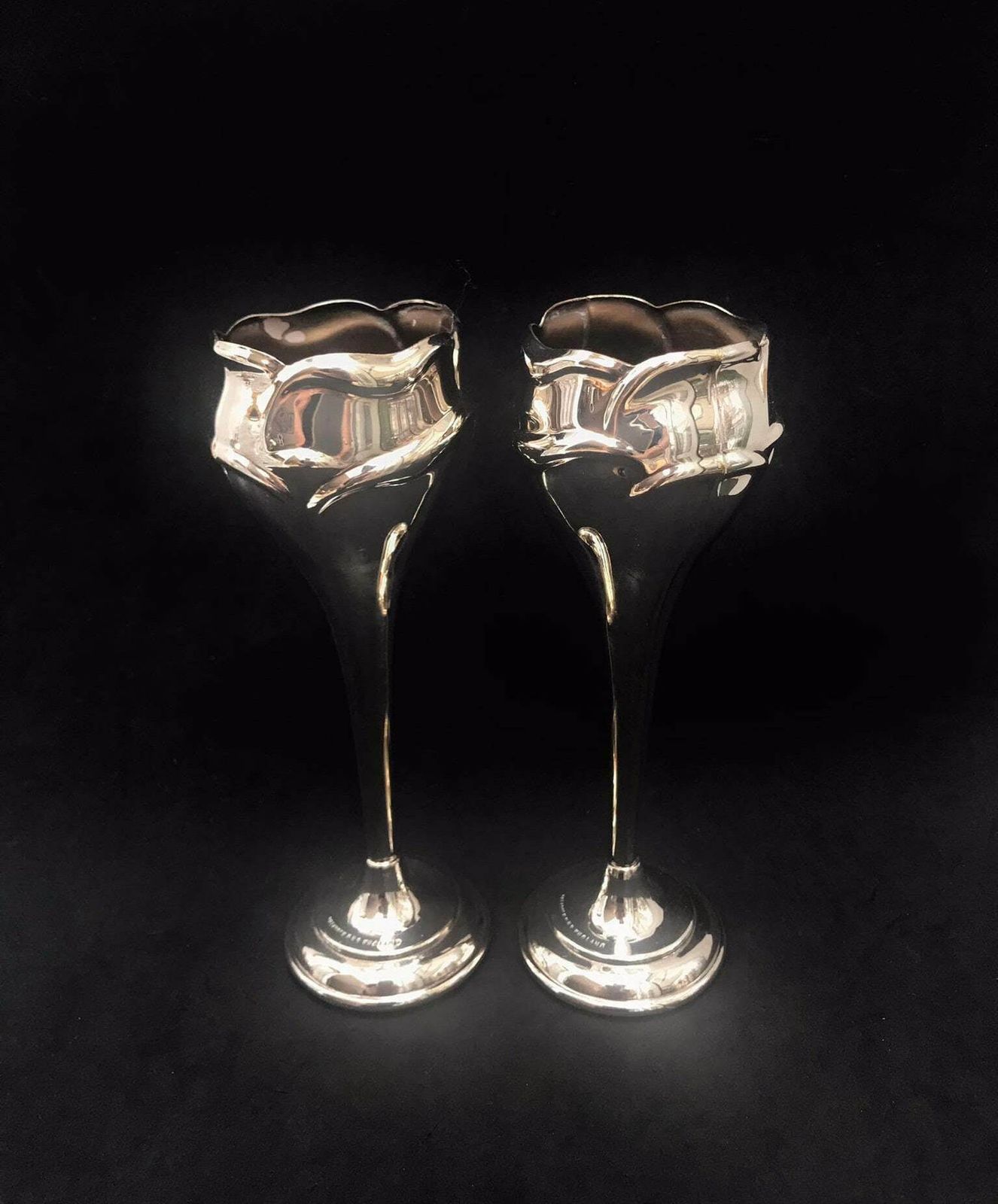 Pair Silver Plated Bud Fluted Vases English Soliflor, Trumpet Vases One Flower Gift For Her Hostess Gift Posy Holder