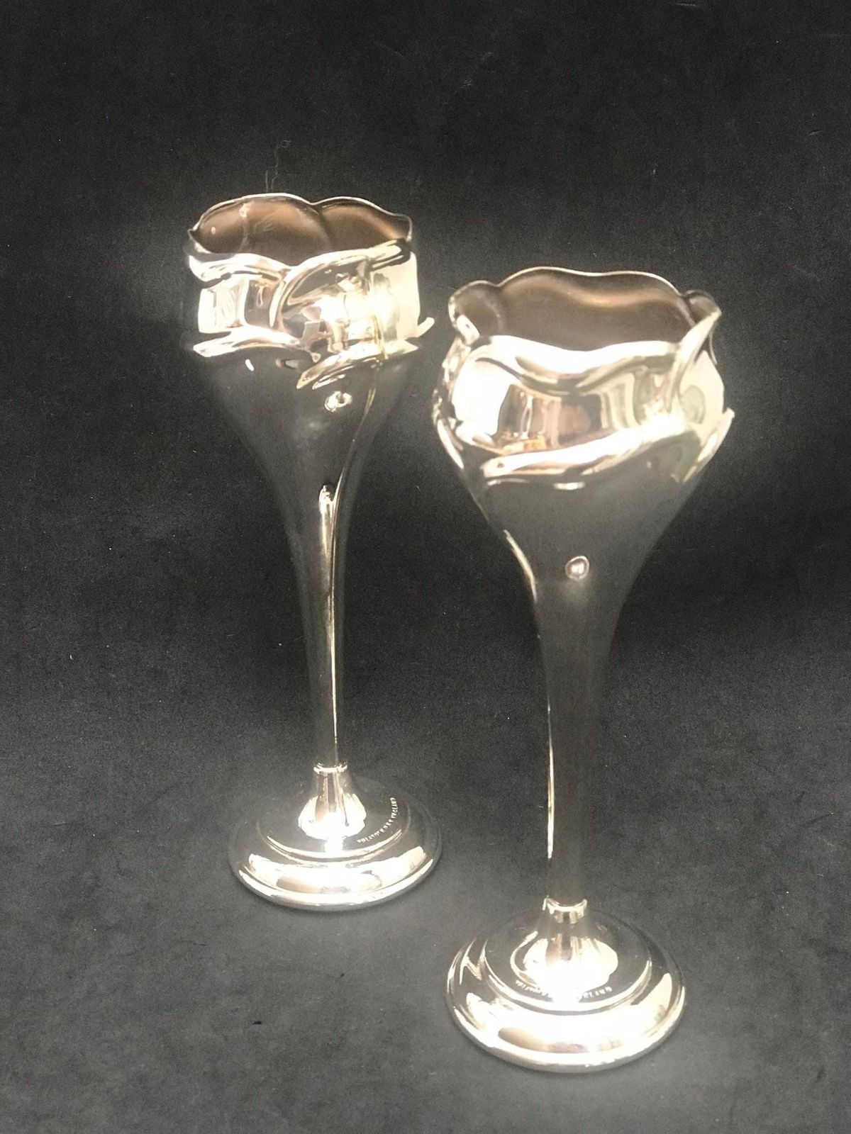 Pair Silver Plated Bud Fluted Vases English Soliflor, Trumpet Vases One Flower Gift For Her Hostess Gift Posy Holder photo furniture