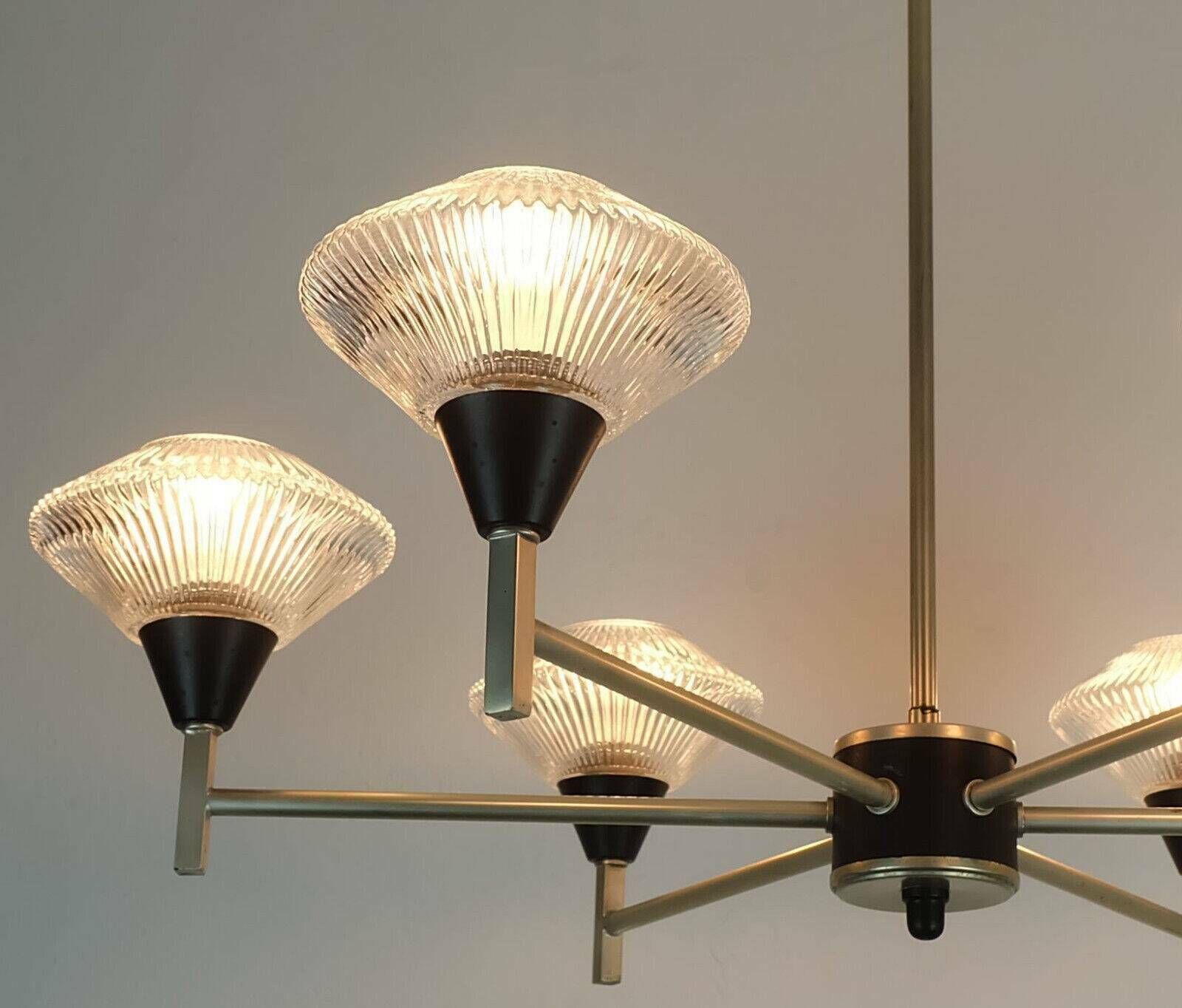 6 Light Chandelier In Glass, Aluminum And Metal, Early 1960s photo for sale