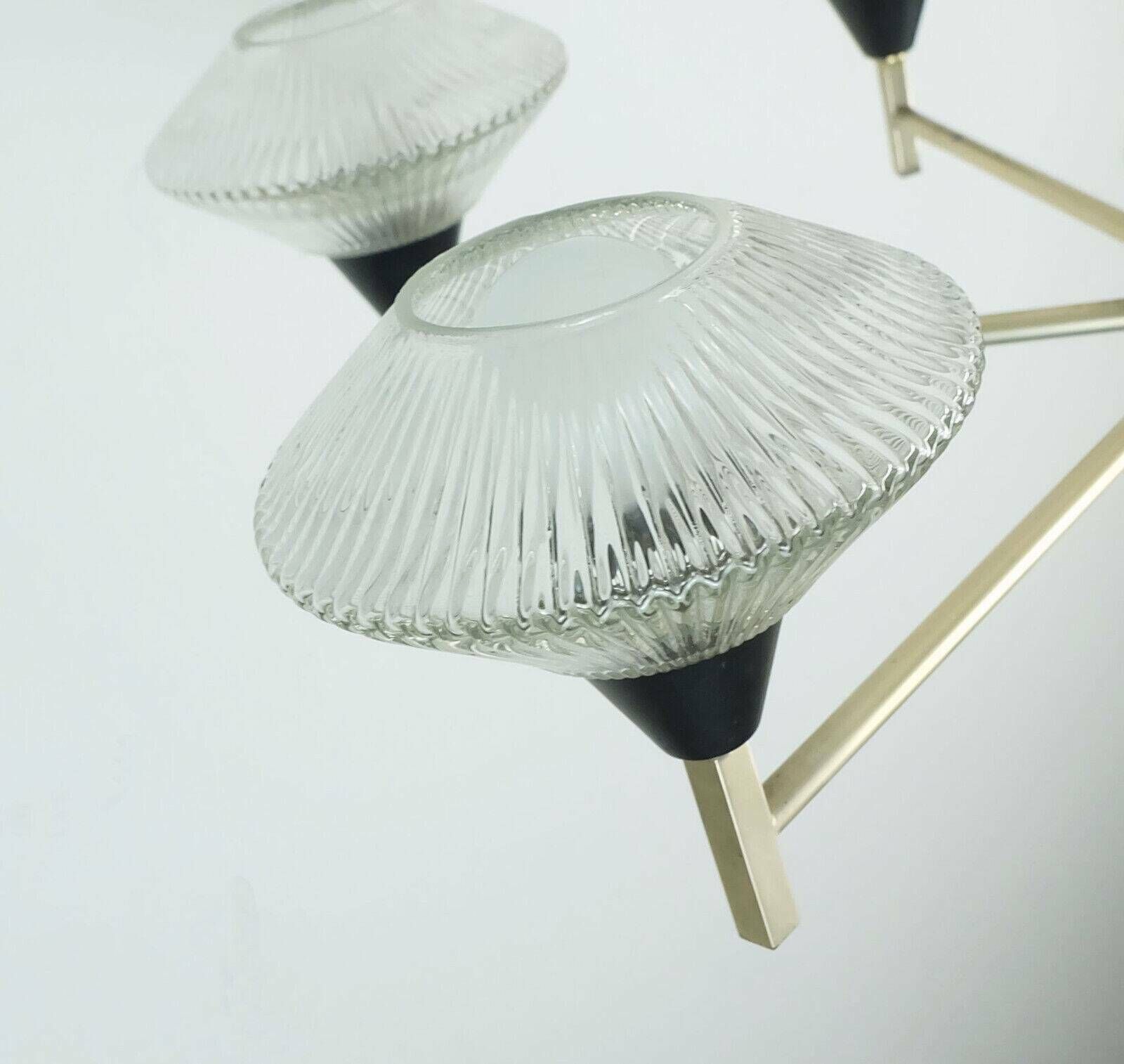 6 Light Chandelier In Glass, Aluminum And Metal, Early 1960s photo Lighting