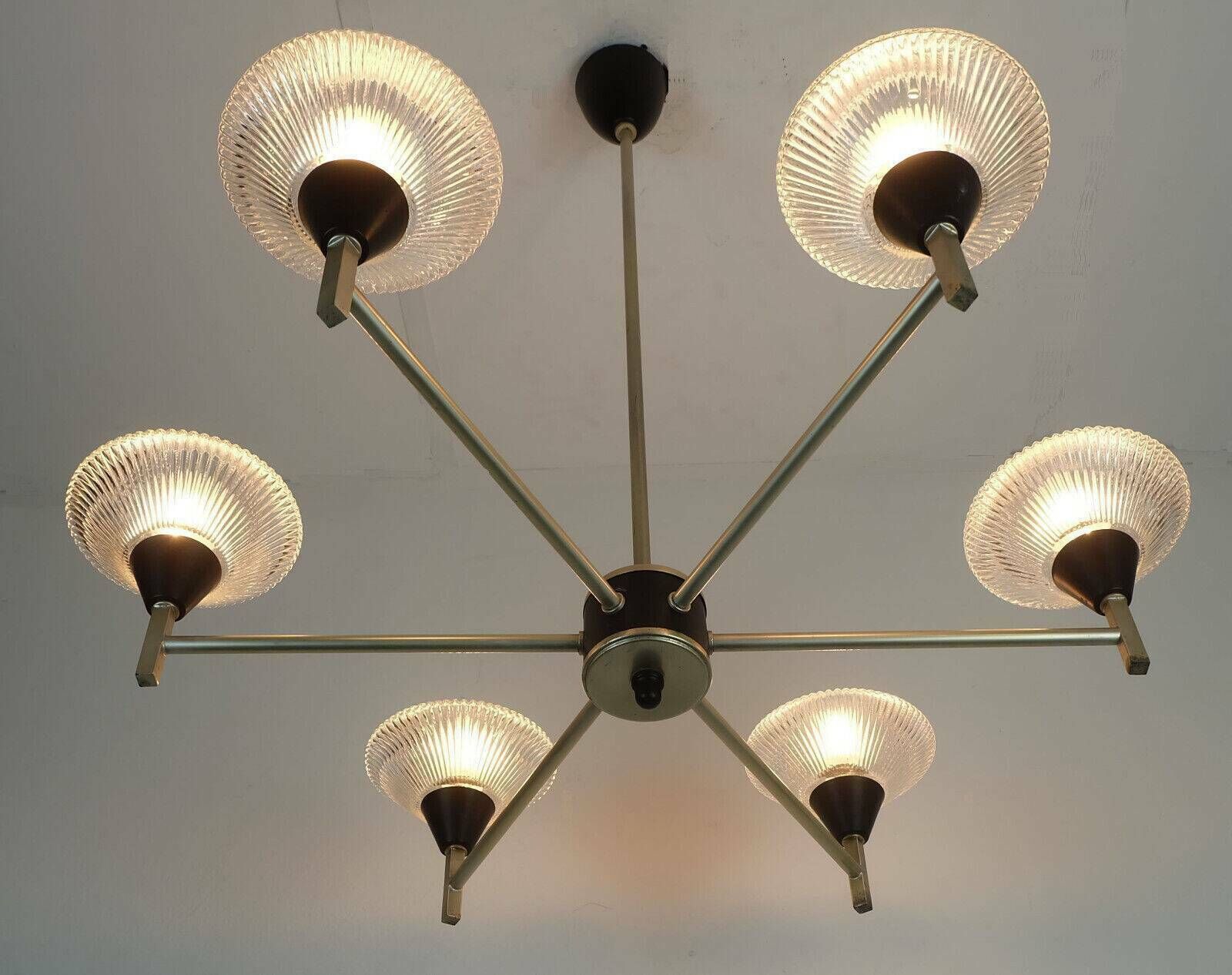 6 Light Chandelier In Glass, Aluminum And Metal, Early 1960s photo 587.0