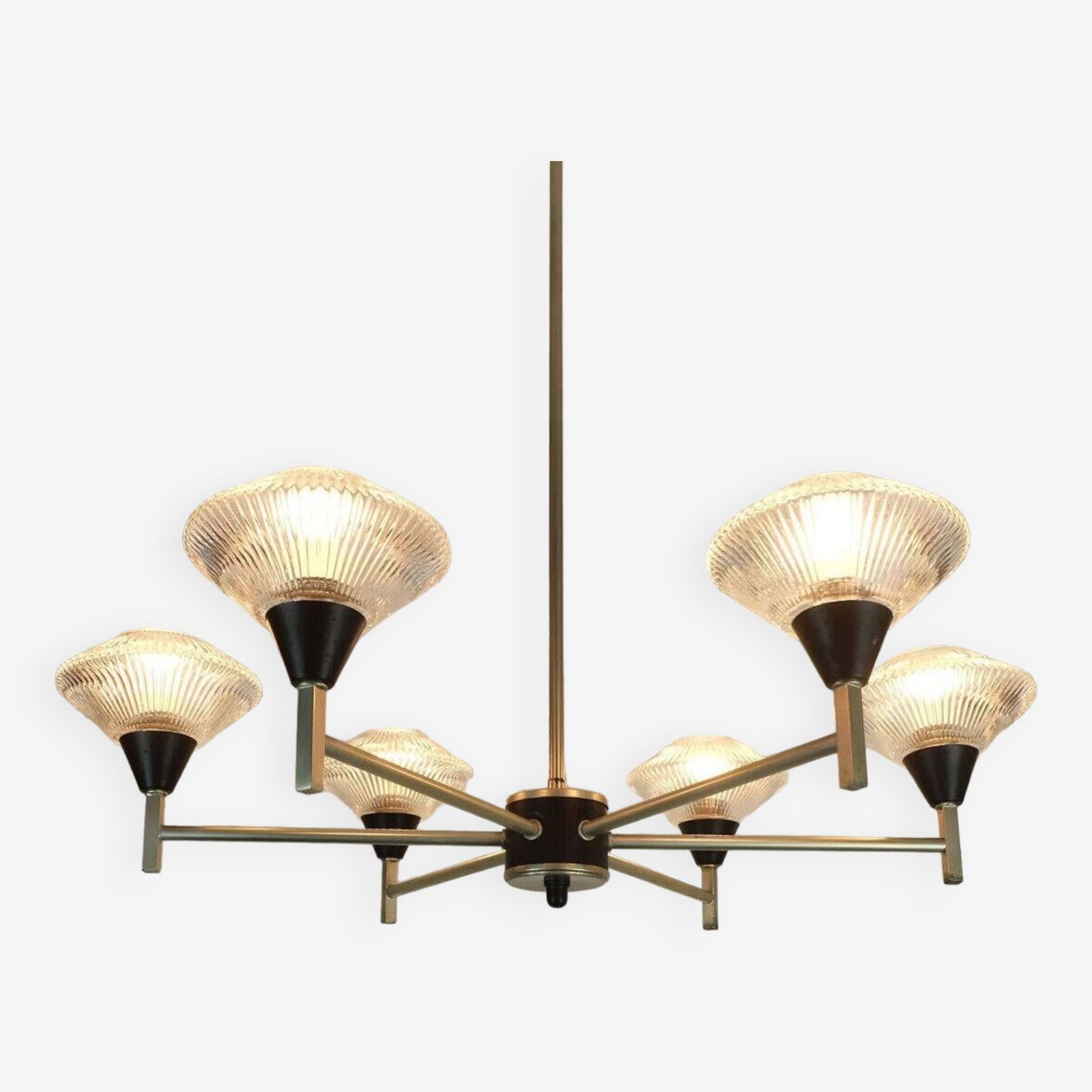 Lighting 6 Light Chandelier In Glass, Aluminum And Metal, Early 1960s photo