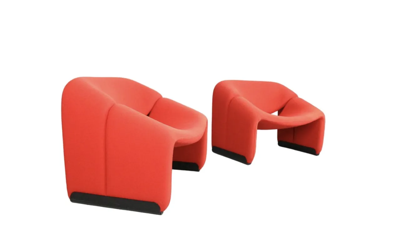 Pierre Paulin Set Of 2 F598 Groovy Armchairs For Artifort New Upholstery, 1972