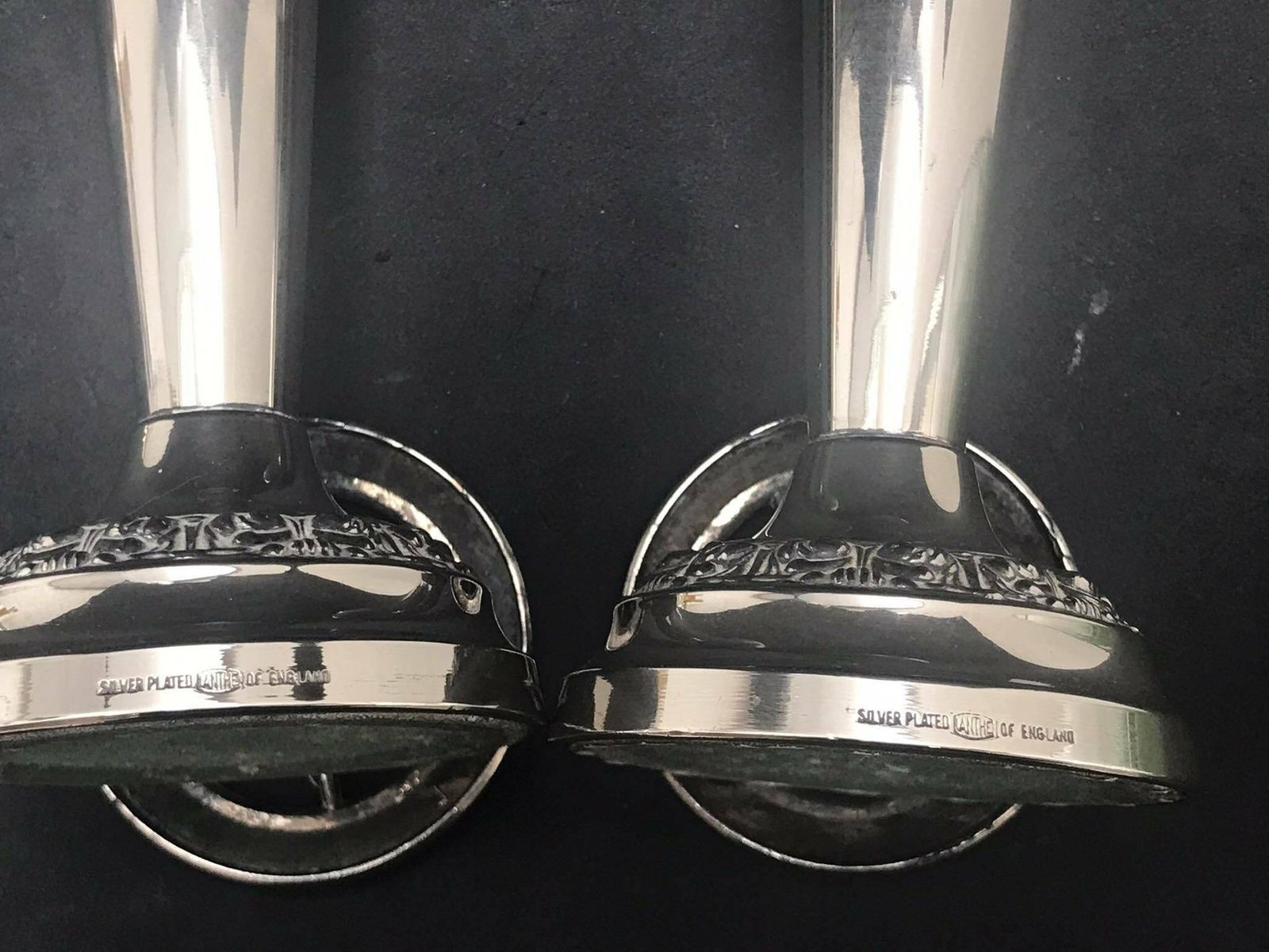 Pair Silver Plated Bud Fluted Vases English Soliflor, Trumpet Vases One Flower Gift For Her Hostess Gift Posy Holder photo vintage