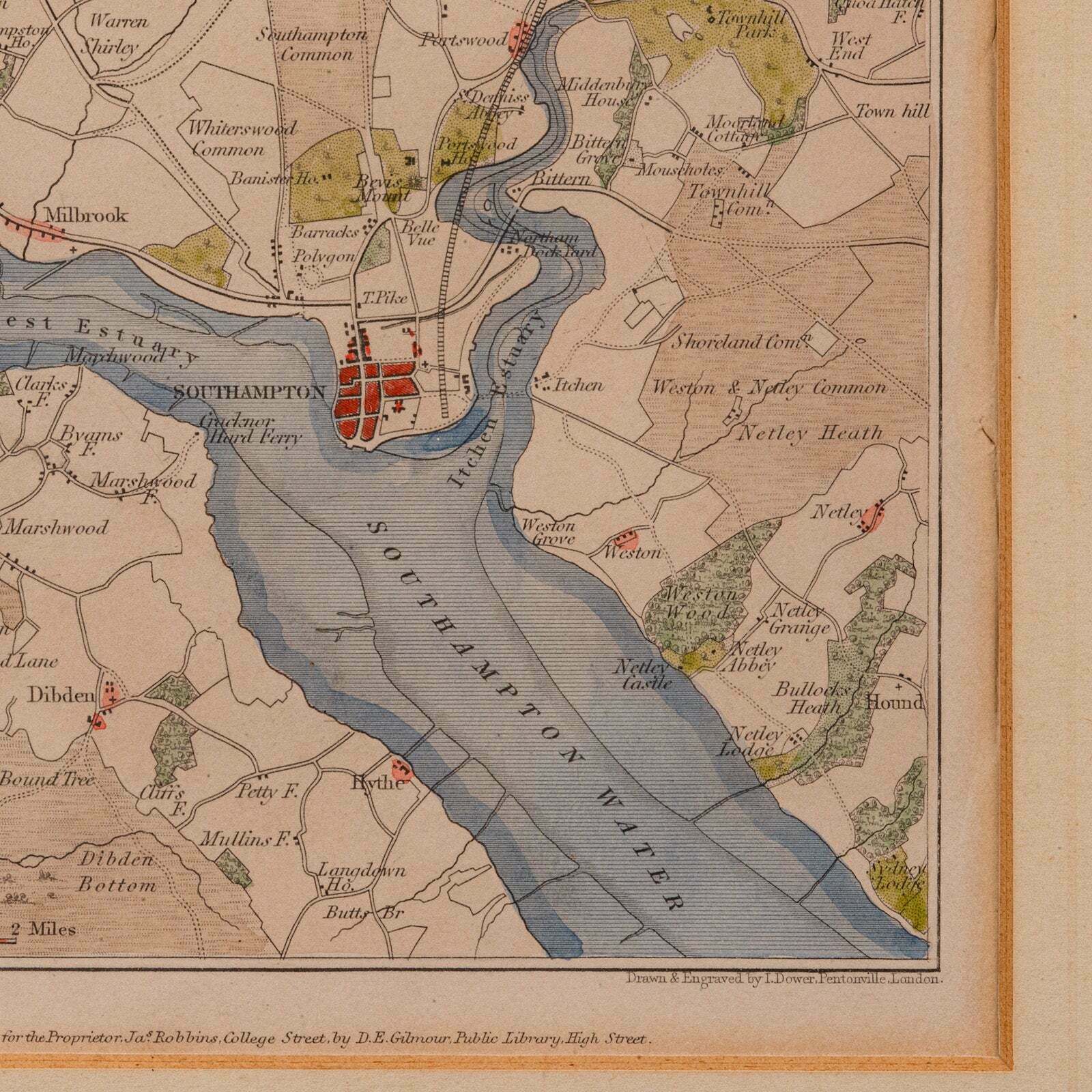 photo furniture Antique Lithography Map, Environs Of Southampton, English, Framed, Victorian