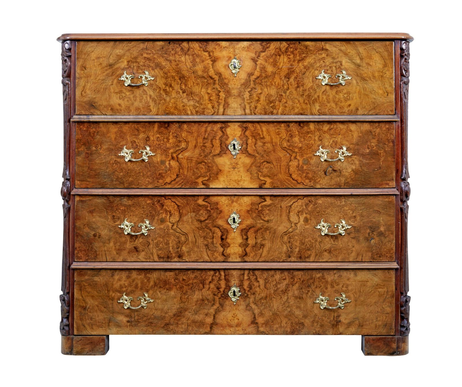 19th Century Burr Walnut Secretaire Chest Of Drawers