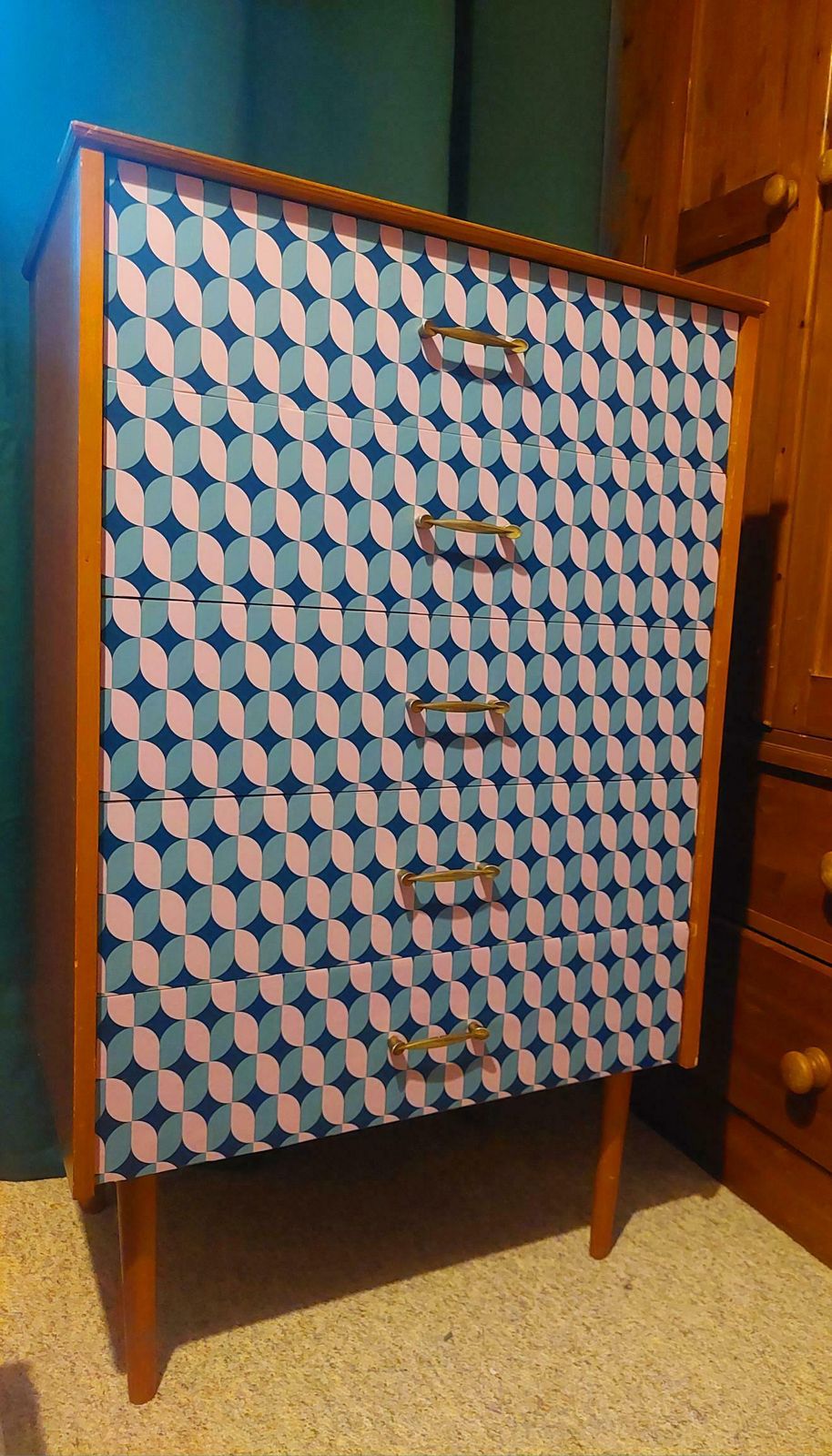 Mid Century Chest Of Draws With Retro Vinyl Print