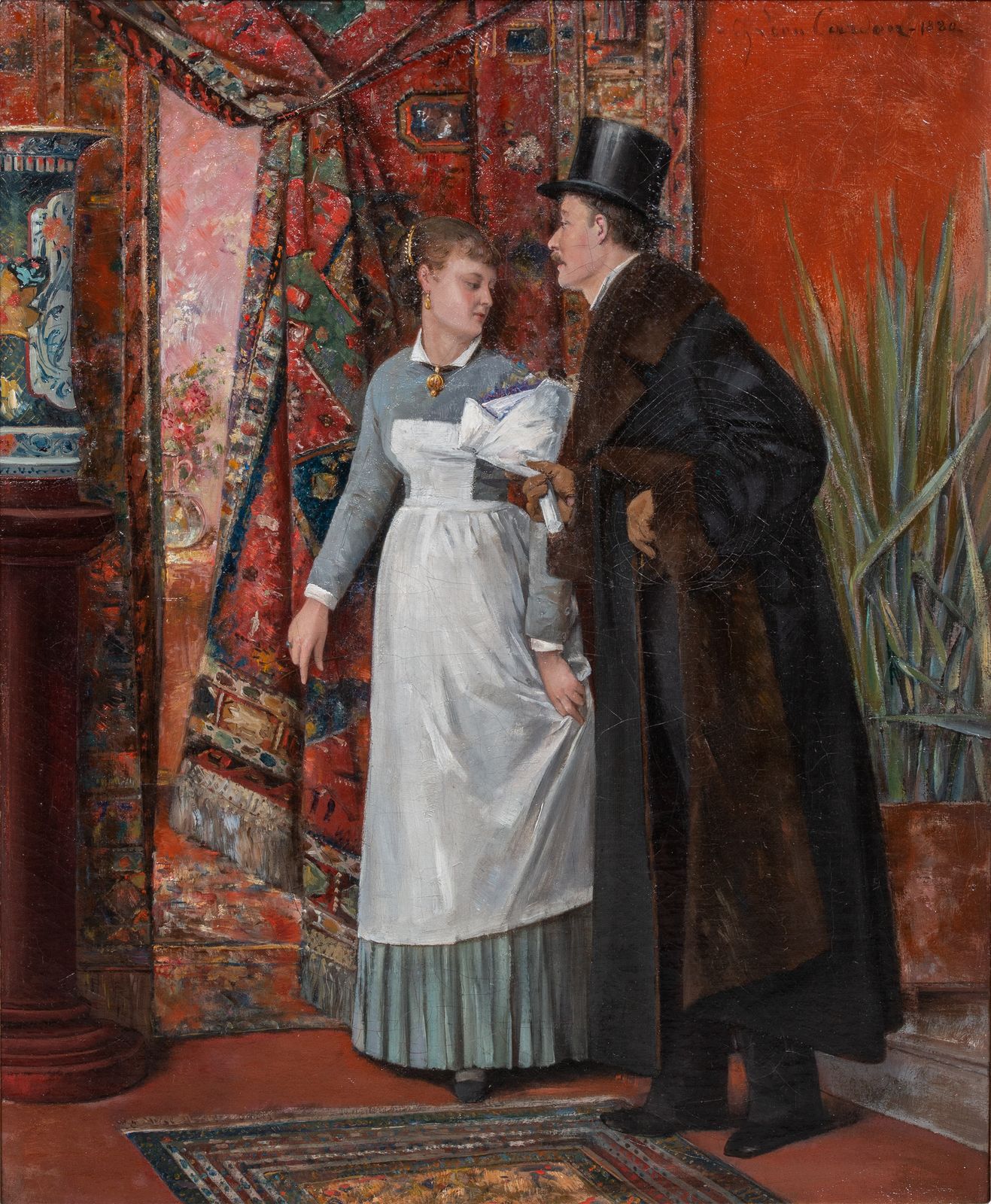 'A Gentleman And A Maid' By Charles Léon Cardon (1850 – 1921) Signed, Dated 1880 photo furniture