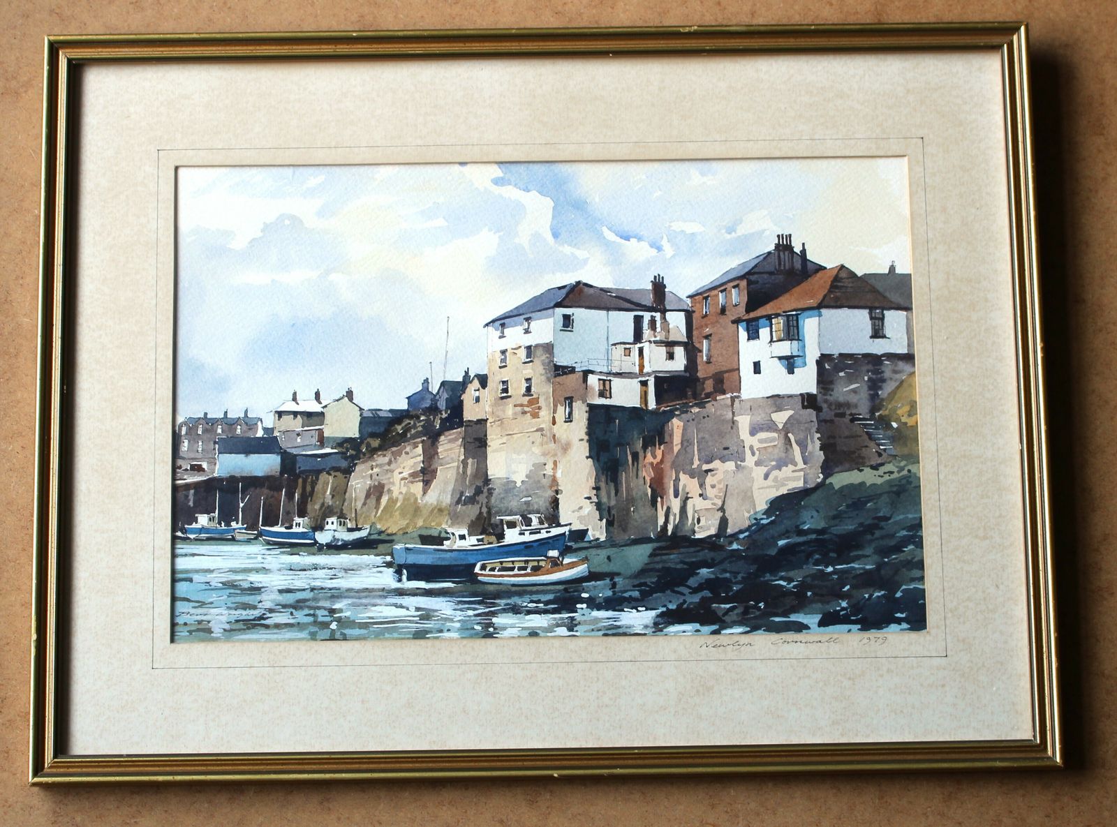 Newlyn Harbour A Framed Water Colour By Bert Wright P.P.R.S.M.A. F.R.S.A.