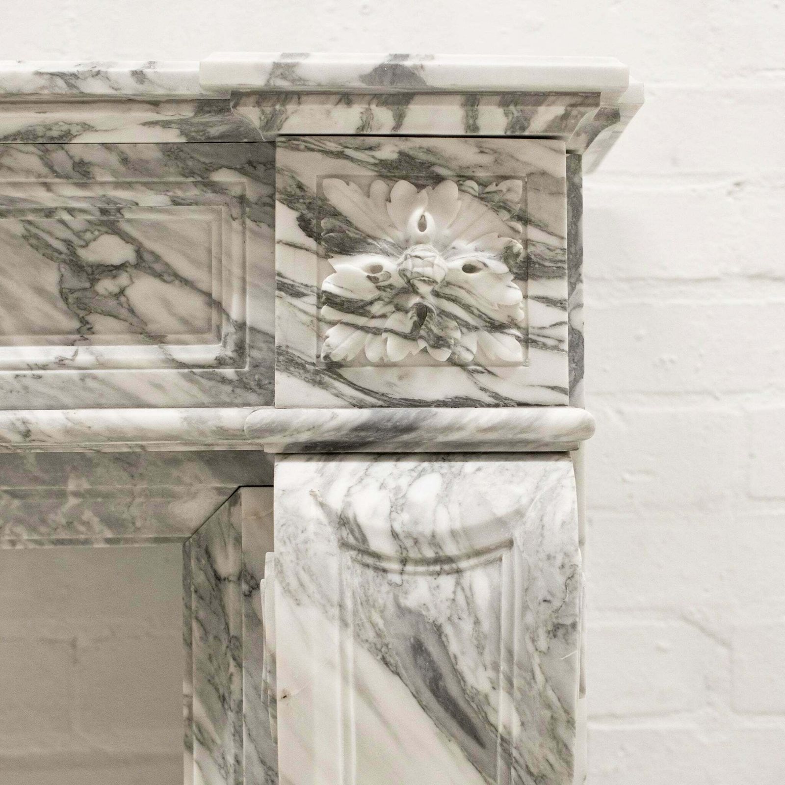 Louis XVI Style Italian Arabescato Marble Fireplace photo for sale