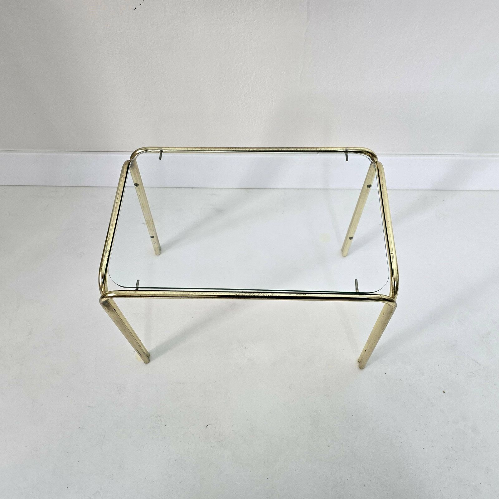 photo for sale Vintage Mid Century Modern Brass And Clear Glass Table