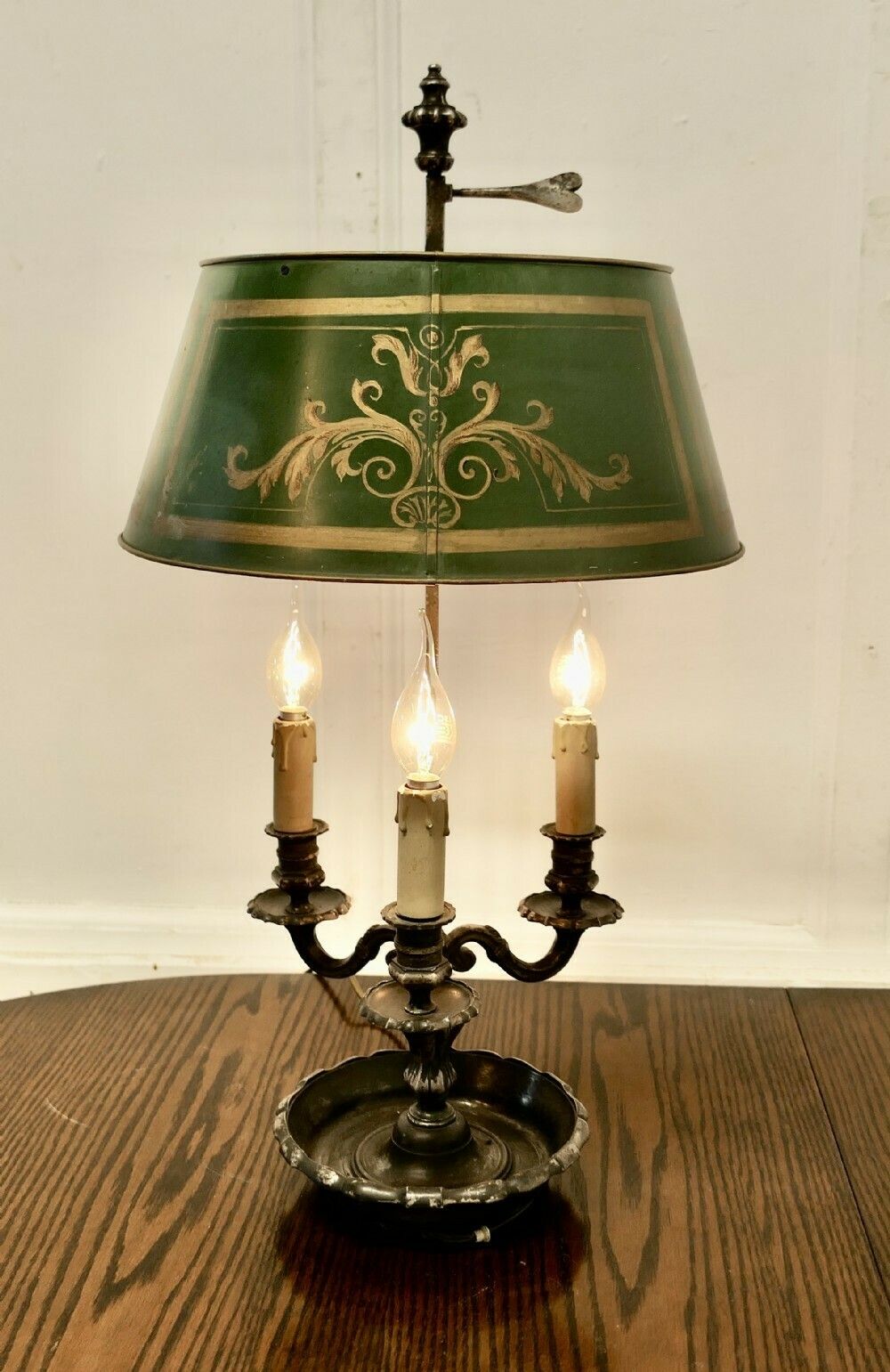 Old Silver Plated French Triple Bouillotte Desk Lamp
