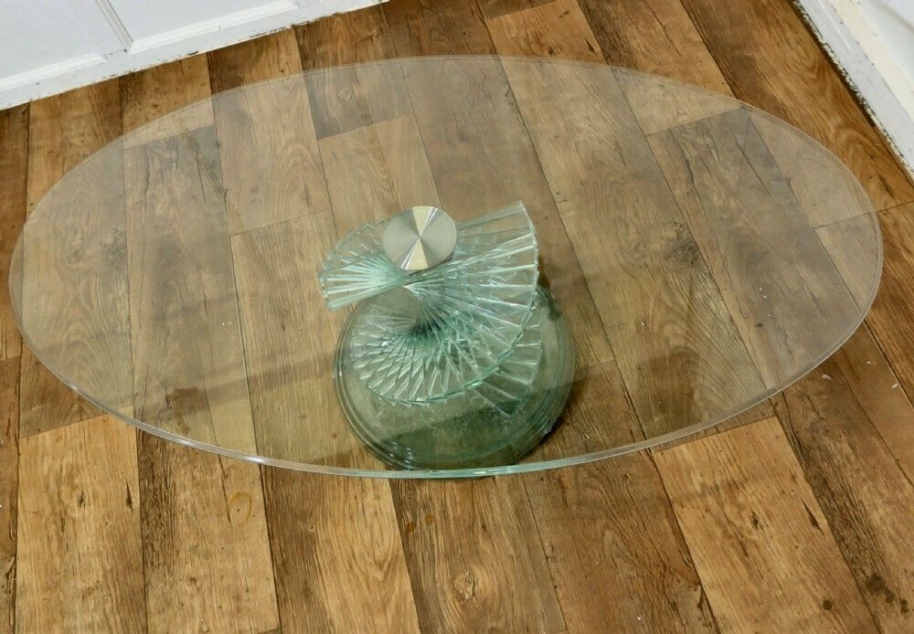 1970s Retro Design Glass Coffee Table Set On A Glass Spiral Helix photo Furniture