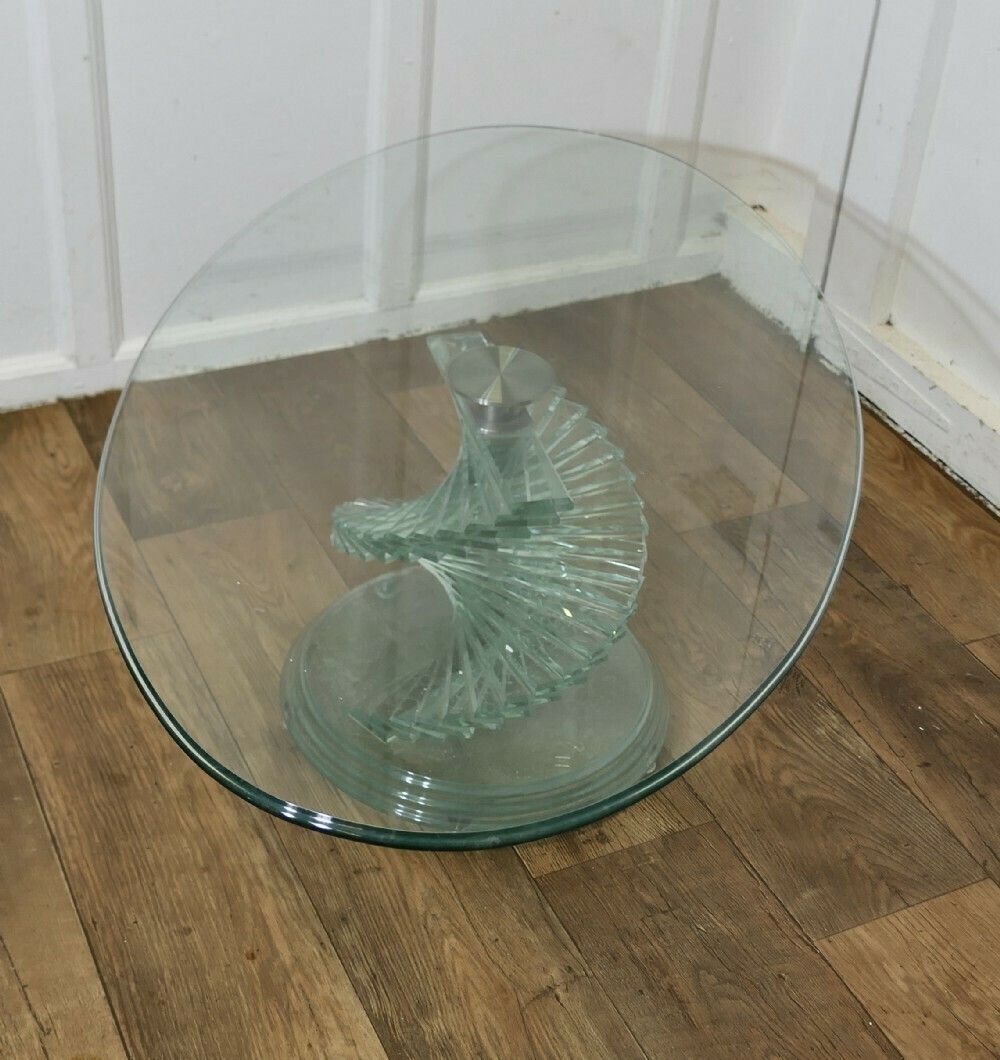 1970s Retro Design Glass Coffee Table Set On A Glass Spiral Helix photo 1500.0