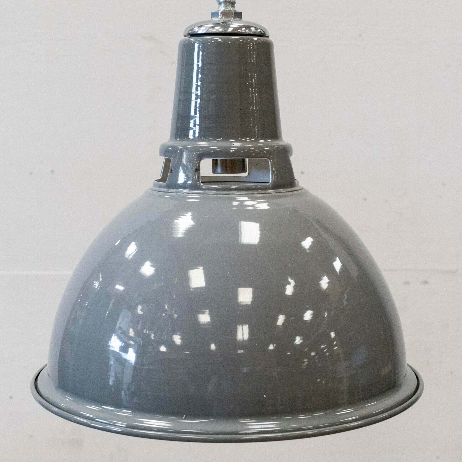 Reclaimed Large Vintage Grey Enamel Pendant Lights | 24 Available photo vinterior