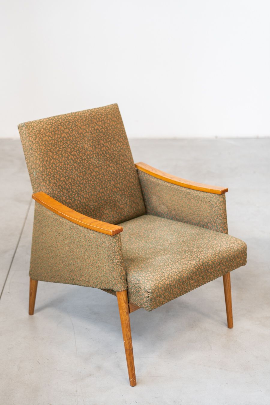 Pair Of Vintage Oak Armchairs And Embossed Fabric, With Certificate Of Authenticity Former Czechoslovakia, 1970s photo 700.0