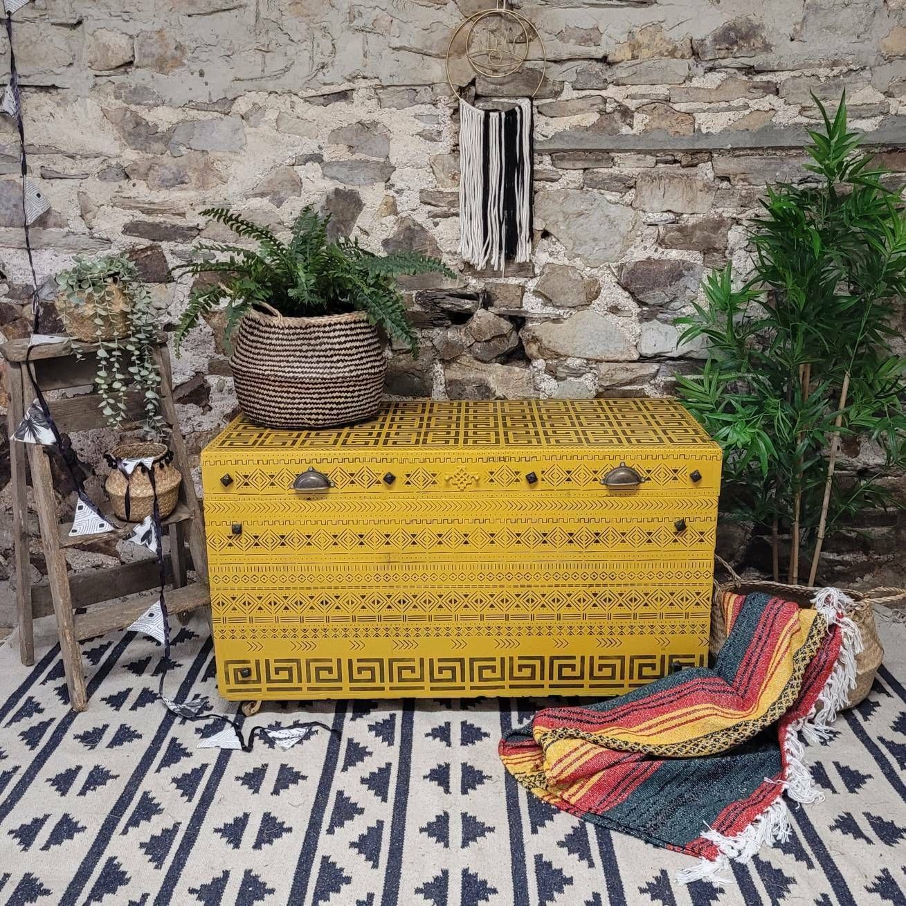 Commission Item Wooden Painted Storage Chest Mustard Yellow, 1960s