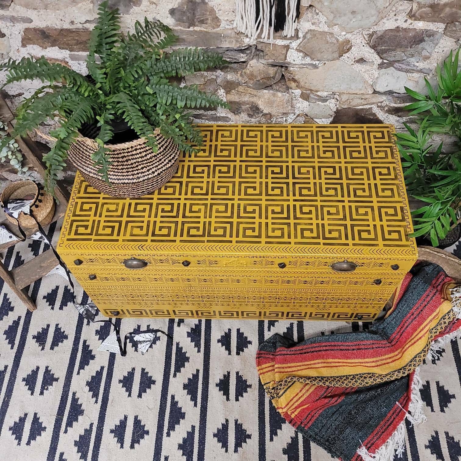 Commission Item Wooden Painted Storage Chest Mustard Yellow, 1960s photo Furniture