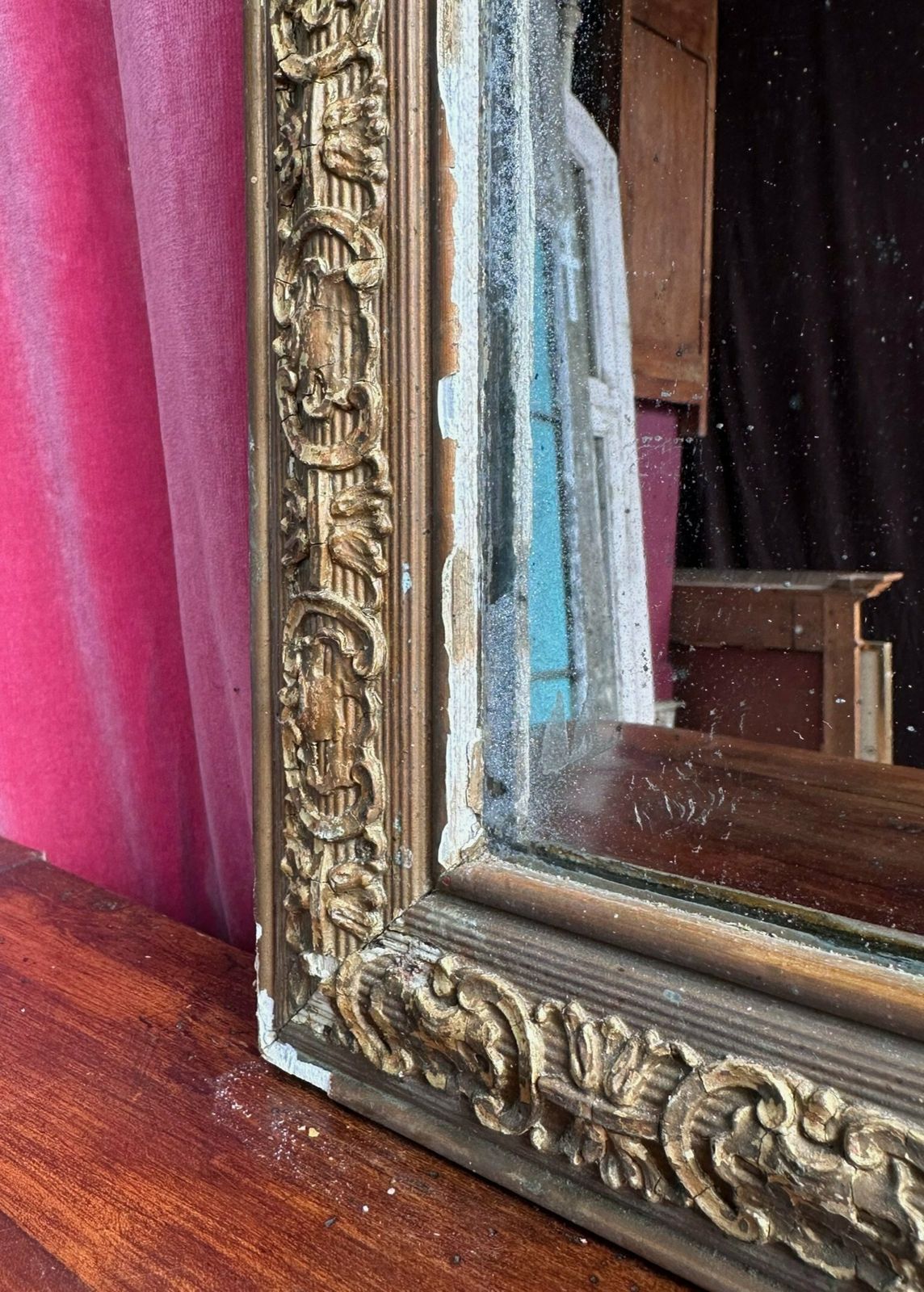 Beautiful Antique Mercury Plate French Gilt Mirror Dating C.1800 photo vinterior