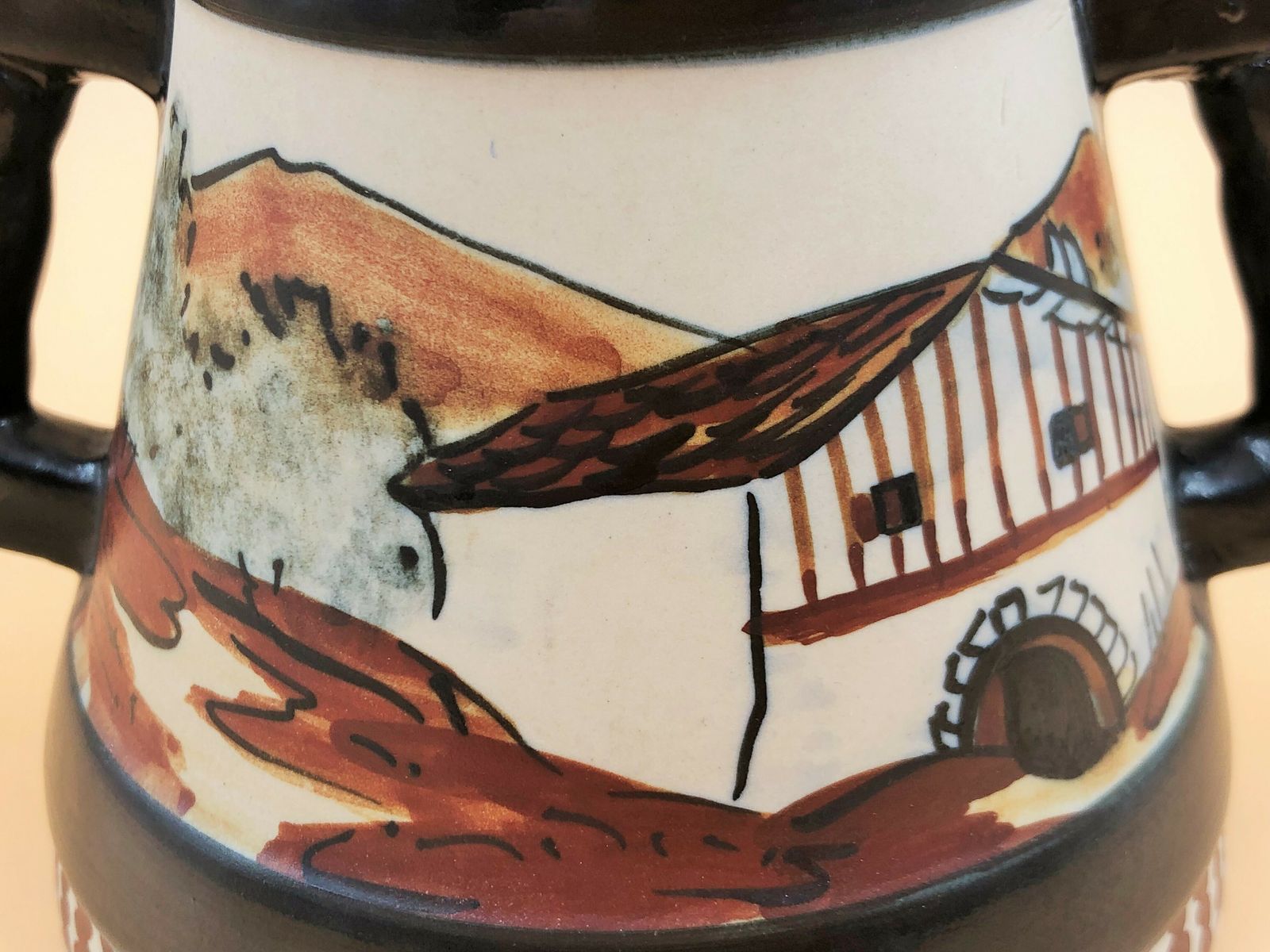 R F Ciboure Basque Stoneware Twin Handled Design Studio Pottery Vase. Signed   Folgous. C1945   77. photo Home Decor