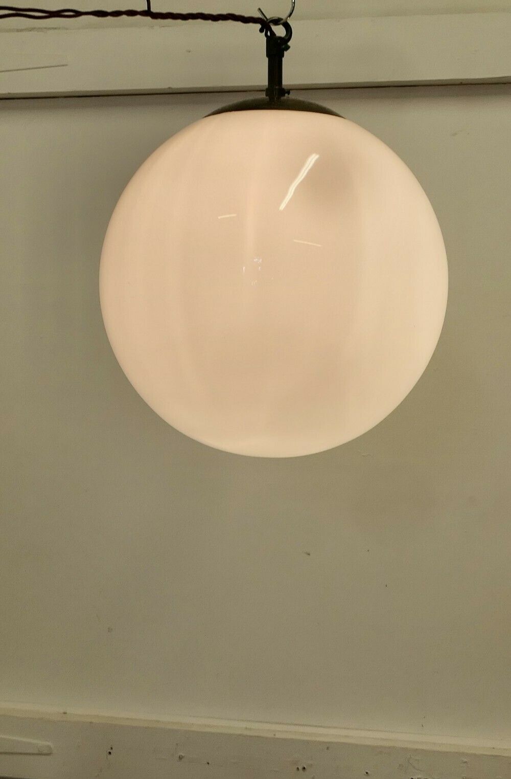 Art Deco Globe Opaline Glass Hanging Pendant Light photo for sale