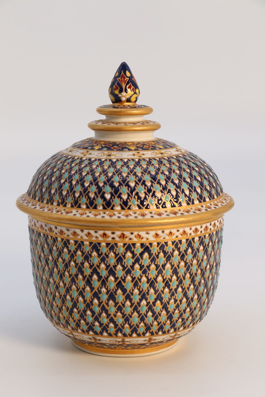 A Fine Asian Siam Pottery Gilt And Enamelled Lidded Jar Circa 1920 photo for sale