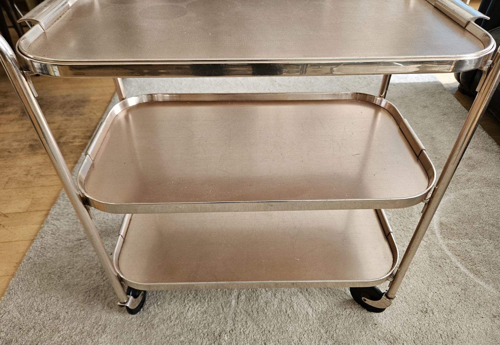 Vintage Pink Anodised Trolley | Plyware | 3 Shelves | Lift Out Upper Section | Excellent photo vintage