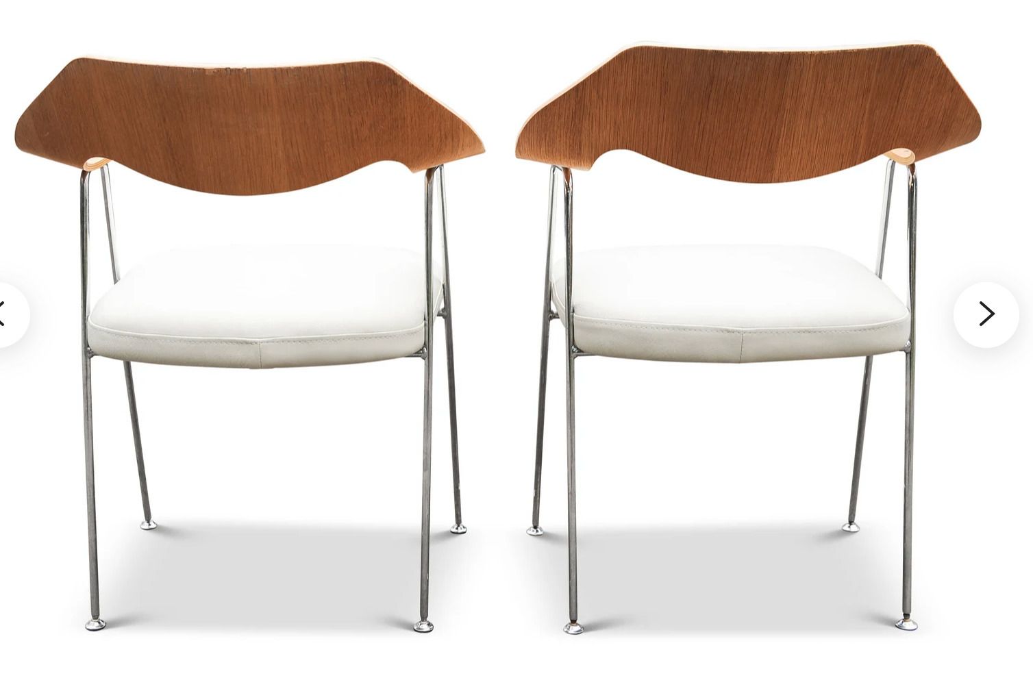 Pair Of Hille By British Designer Robin Day Model 675 Bent Oak Plywood & Chrome Easy Chair With White Leather Seats 1960's Made In England Ol photo buy