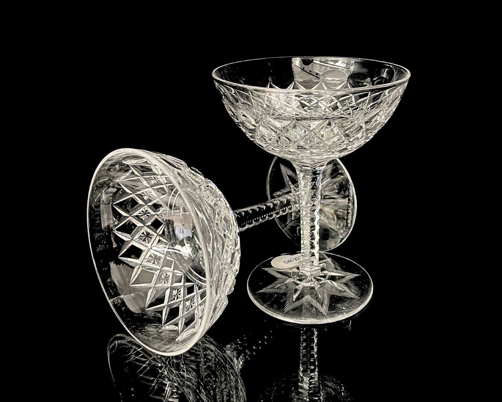 Kristallen Champagnecoupes | 2 Stuks | Val Saint Lambert | Model Gevaert Carlton | Jaren 1930 photo for sale