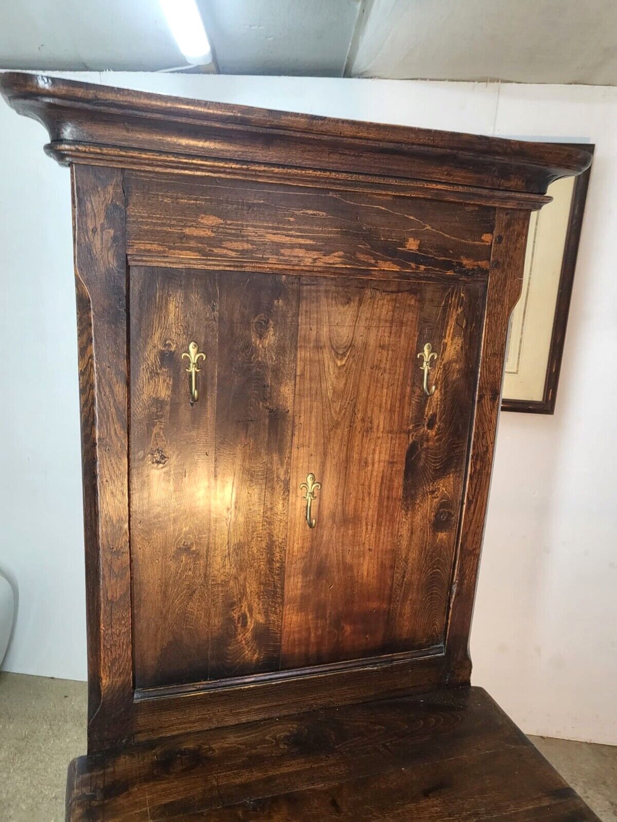 Vintage French 20thc Oak High Back Cupboard Hall Stand Wash Stand Drawer Shelves photo for sale