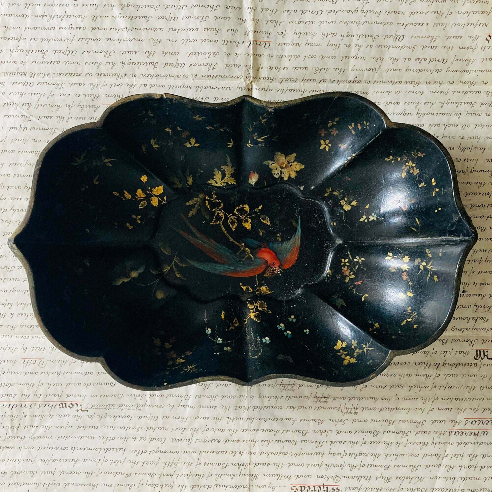 Antique Chinoiserie Papier Mache Bowl