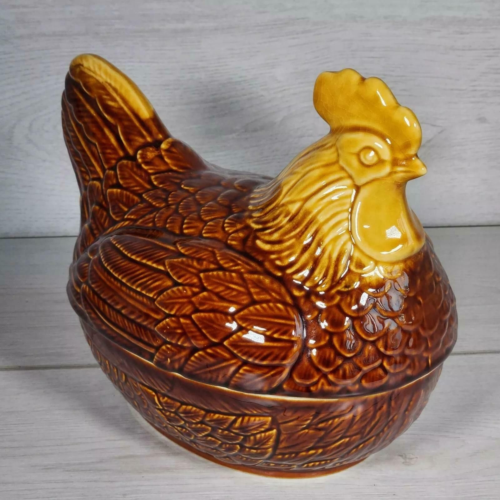 photo furniture Chicken Hen Egg Holder Farmhouse Country Home Decor Japan Brown Glaze Vtg Dish