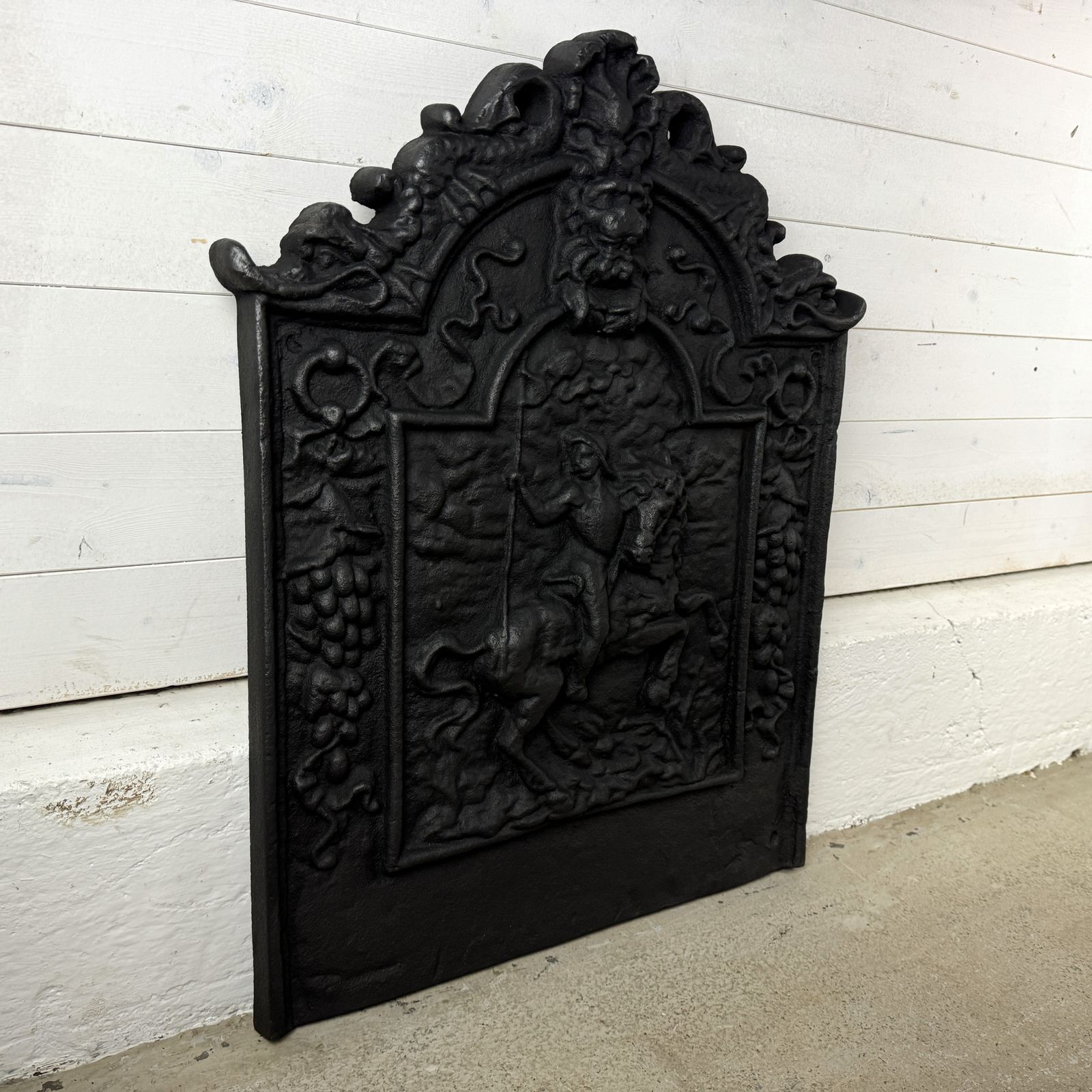 Antique Cast Iron Fire Back, 1800s photo for sale