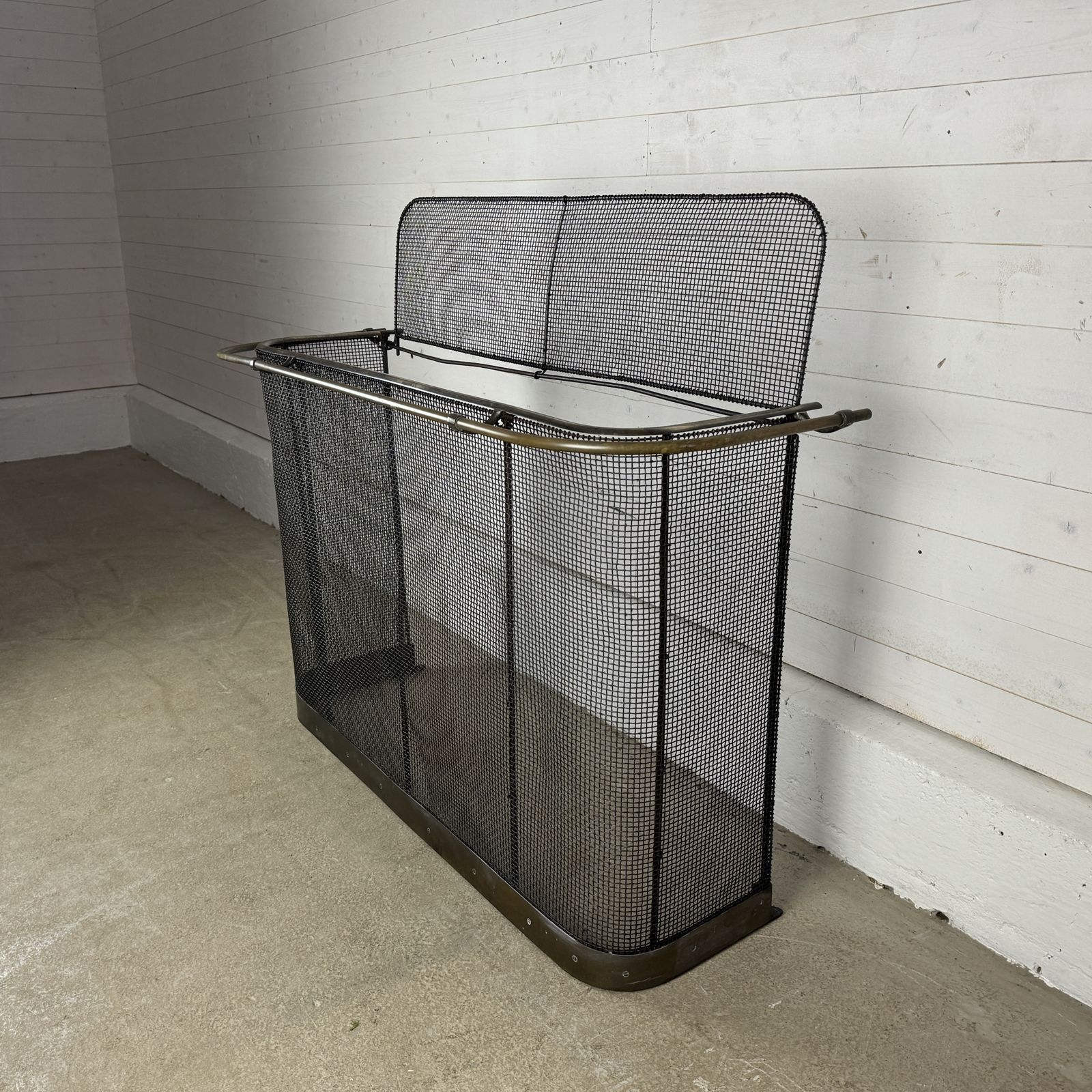 Victorian Iron Nursery Spark Guard With Brass Rail And Opening Top