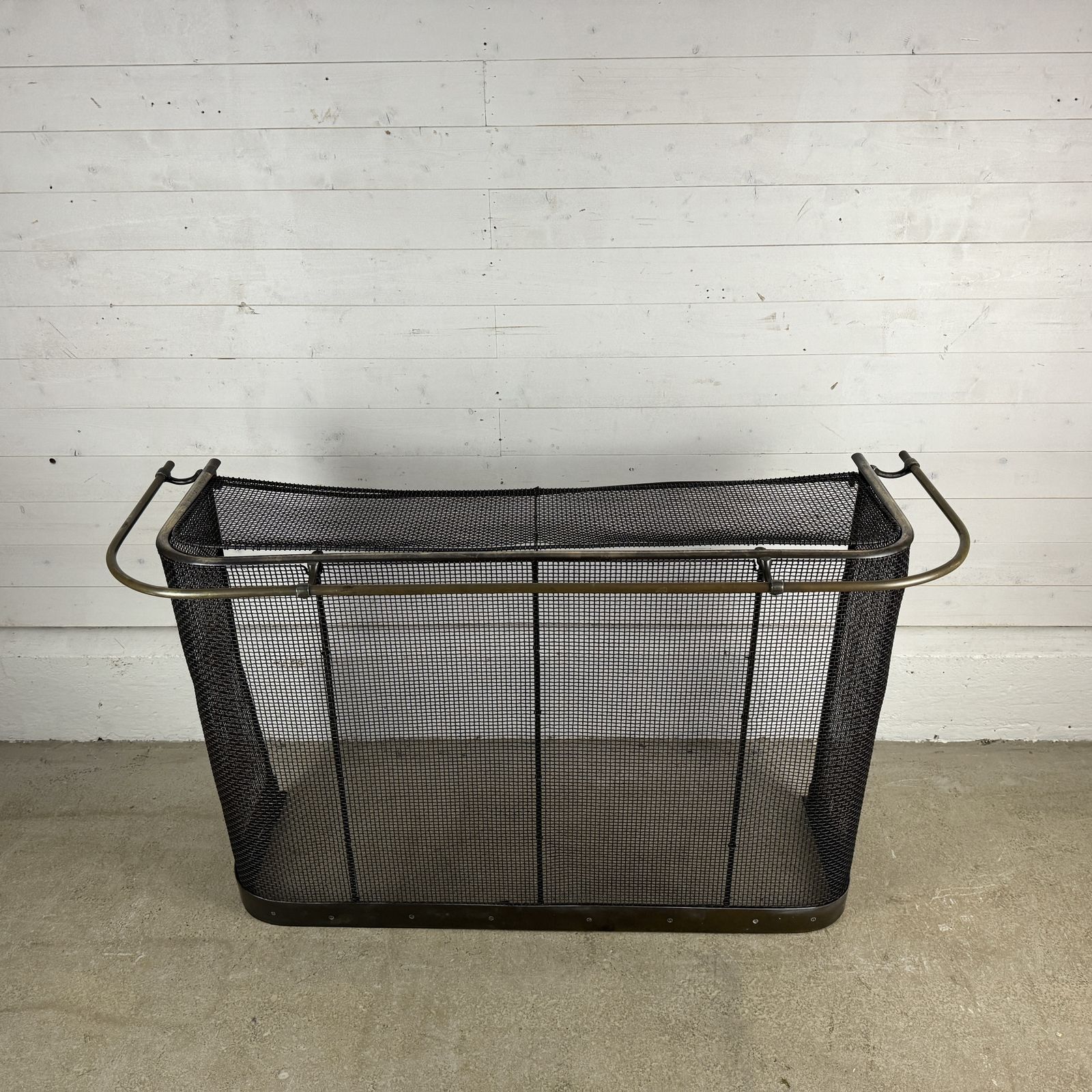 Victorian Iron Nursery Spark Guard With Brass Rail And Opening Top photo for sale