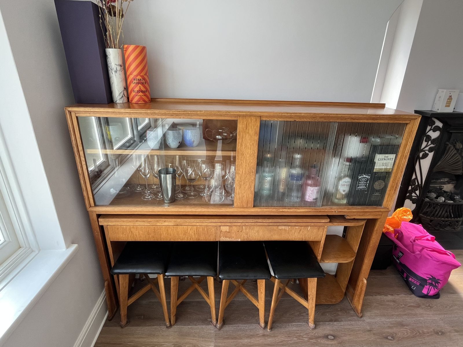 Vintage Wine Cabinet With Chairs