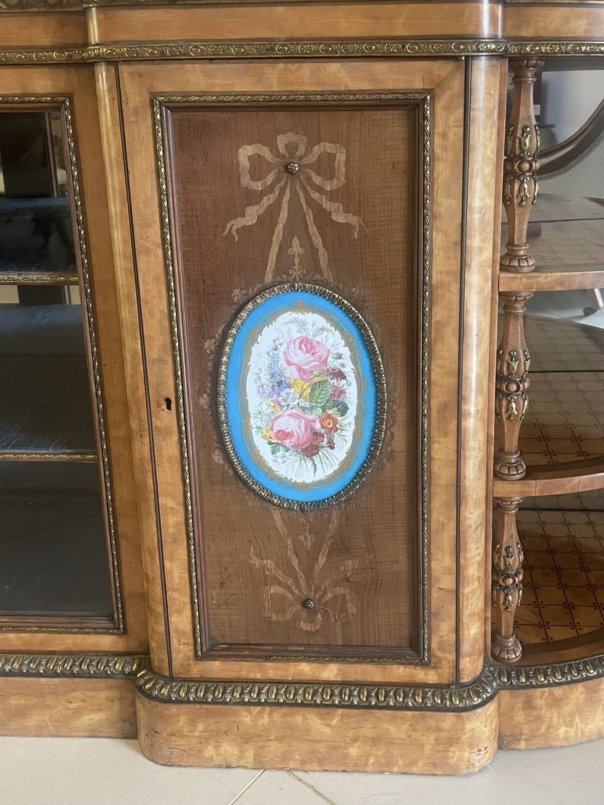 Magnificent Exhibition Quality Antique Extra Large Satinwood Inlaid And Ormolu Mounted Credenza photo for sale