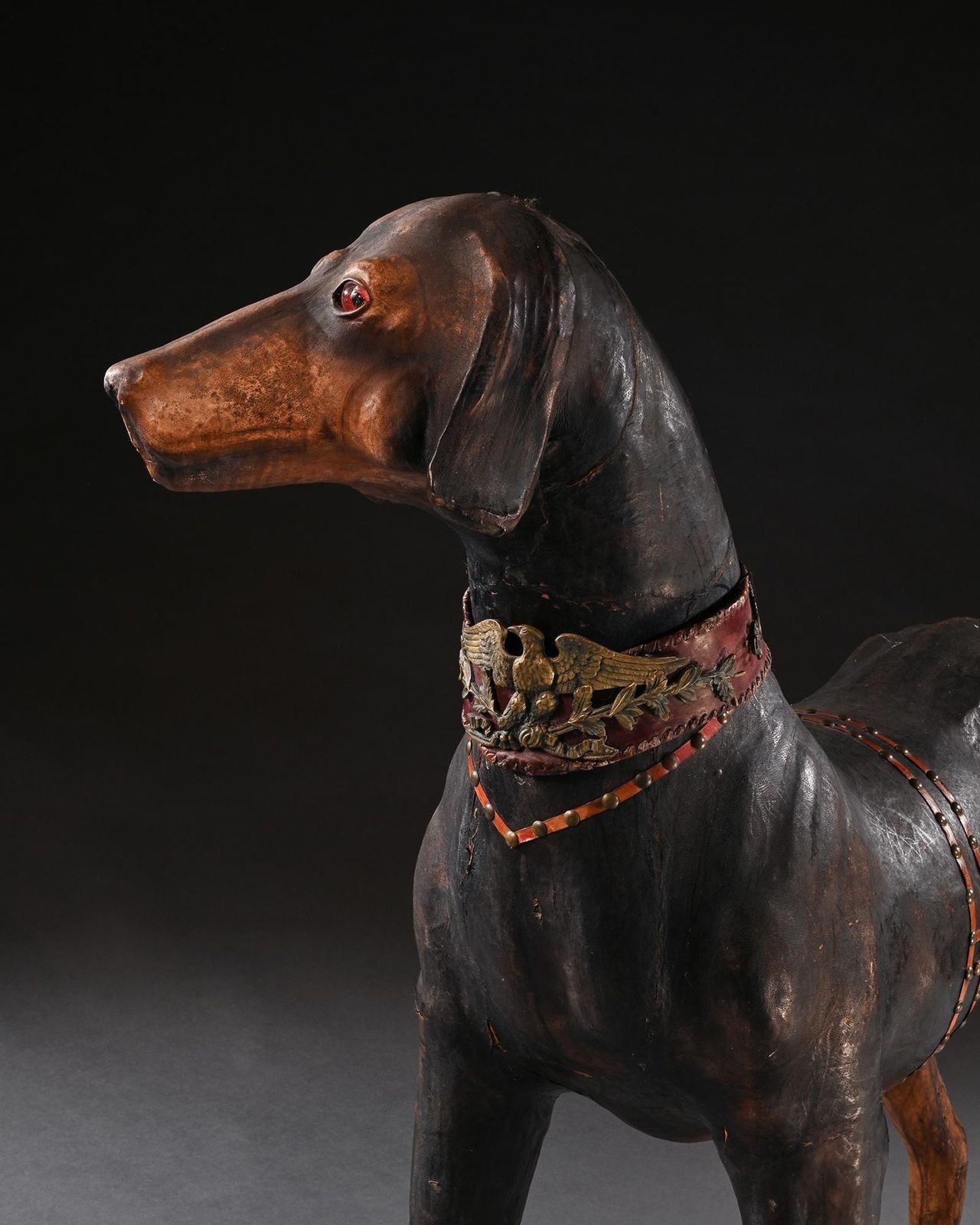 An Extraordinary Huge French Leather Model Of A Doberman Pinscher Dog Wearing Elaborate Collar With Ormolu Mounts And Harnesses photo Art