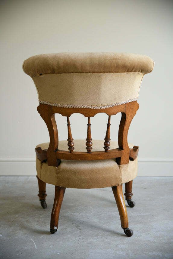Victorian Upholstered Oak Occasional Chair photo for sale
