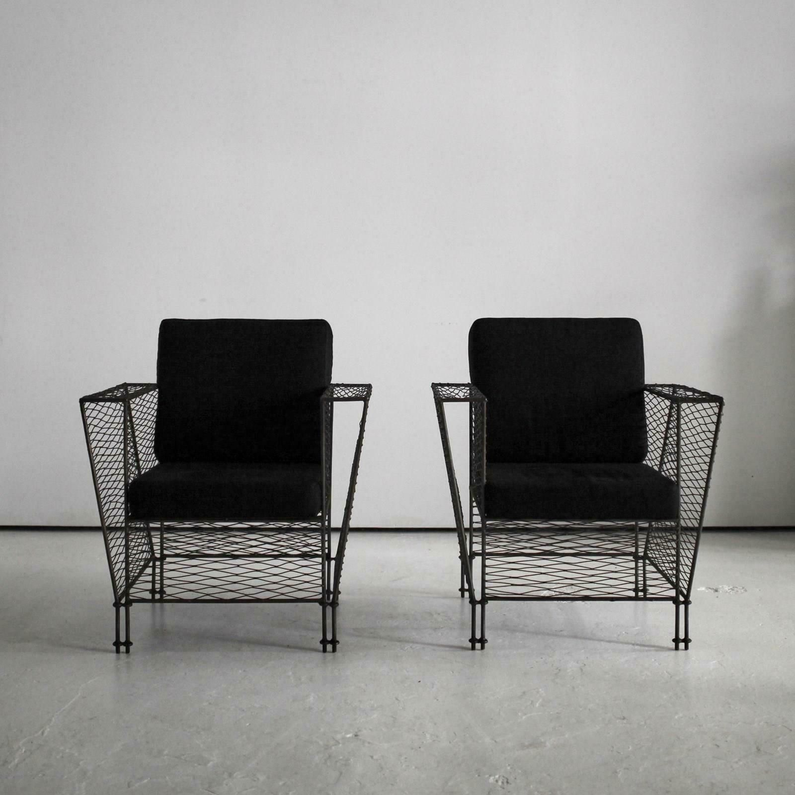 Pair Of French Modernist Metal Upholstered Armchairs photo Furniture