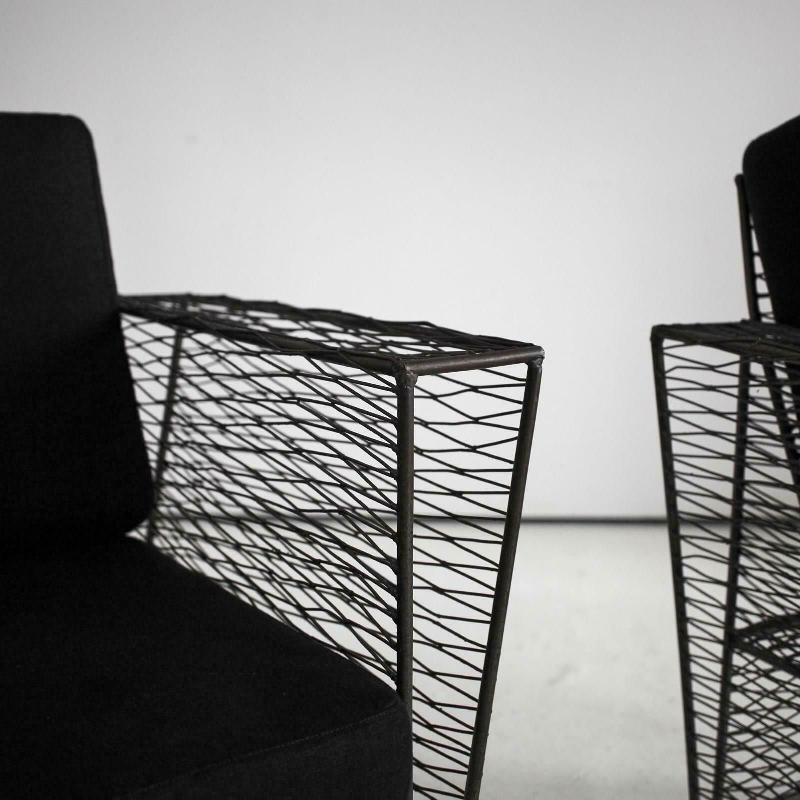 Pair Of French Modernist Metal Upholstered Armchairs photo 4345.0