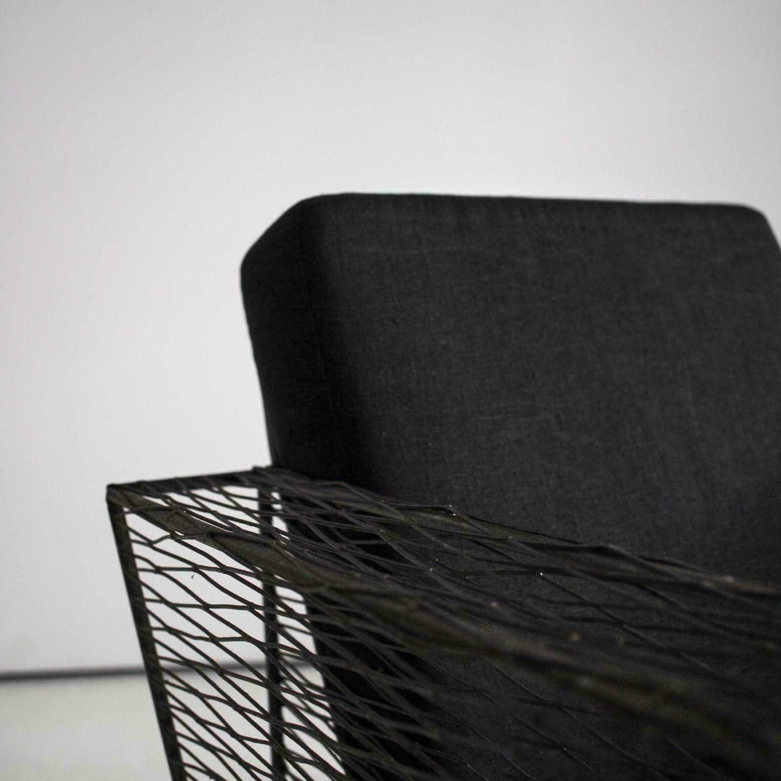 Pair Of French Modernist Metal Upholstered Armchairs photo vintage