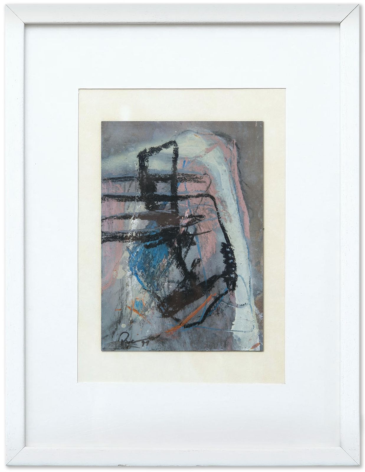 Strongly Graphic German Mixed Media Abstract Painting