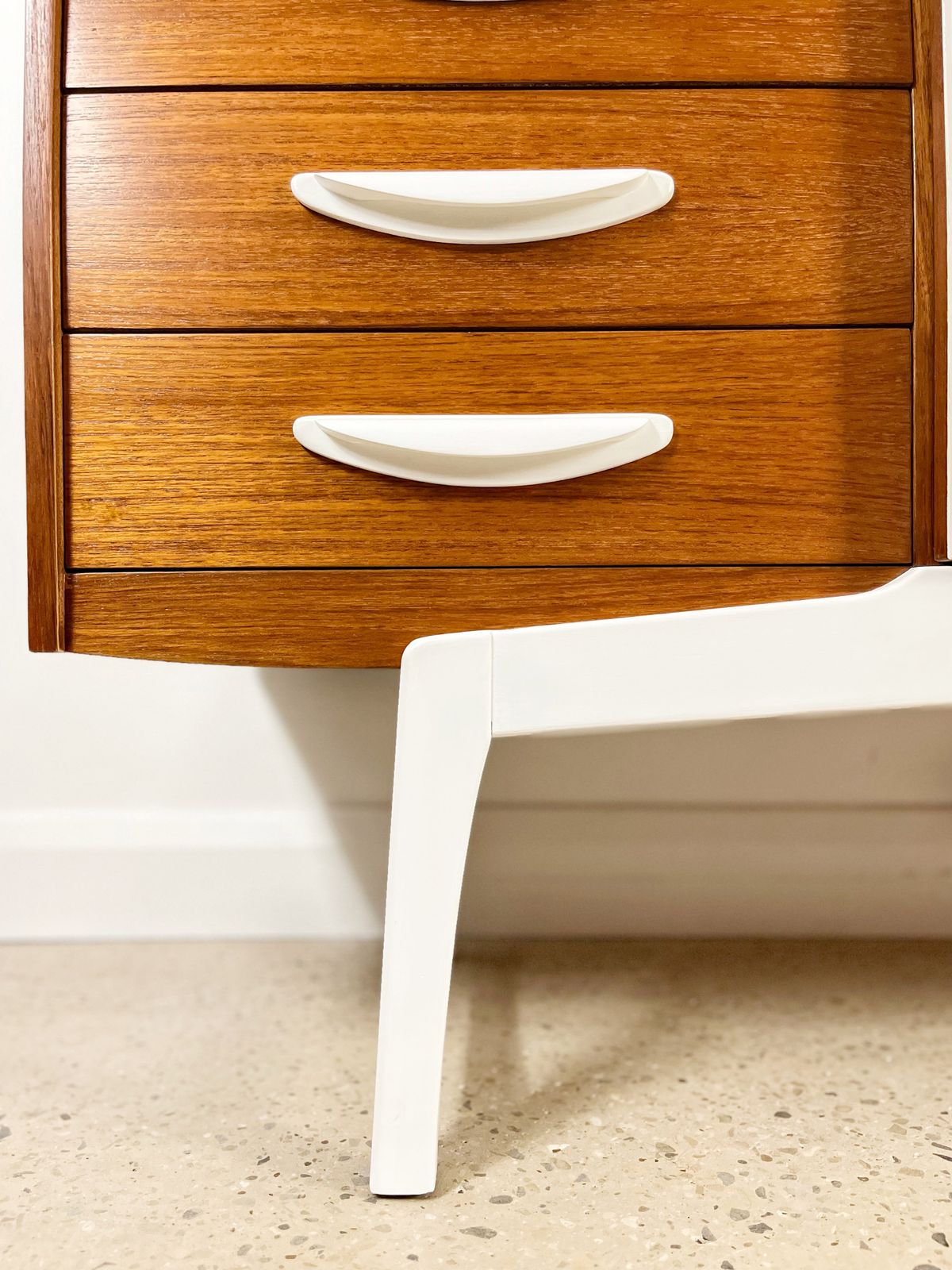 Mid Century Teak Vinyl Record Cabinet By Stonehill In Gold And White With 3d Rpm Numerals photo vinterior