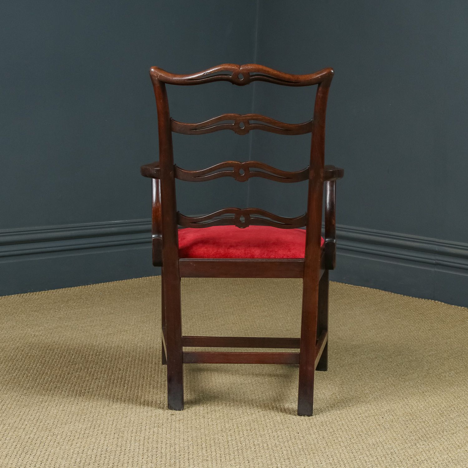 photo furniture English Georgian Chippendale Ribbon Back Mahogany Dining  / Occasional Armchair / Carver Chair (Circa 1800)